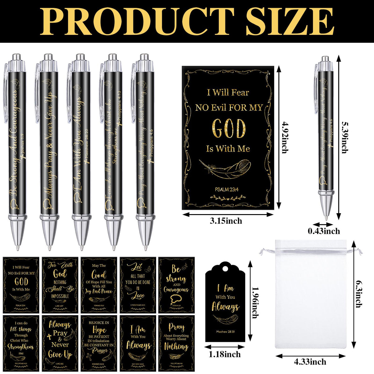 Qeeenar 200 Pcs Christian Gift Bulk Set Bible Verse, Black, Fresh