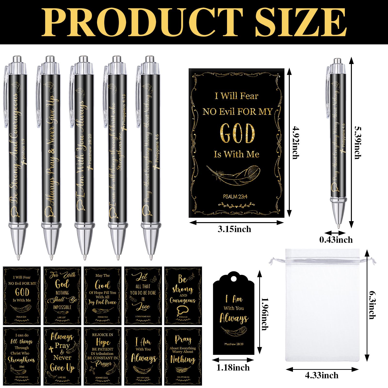 Qeeenar 200 Pcs Christian Gift Bulk Set Bible Verse, Black, Fresh
