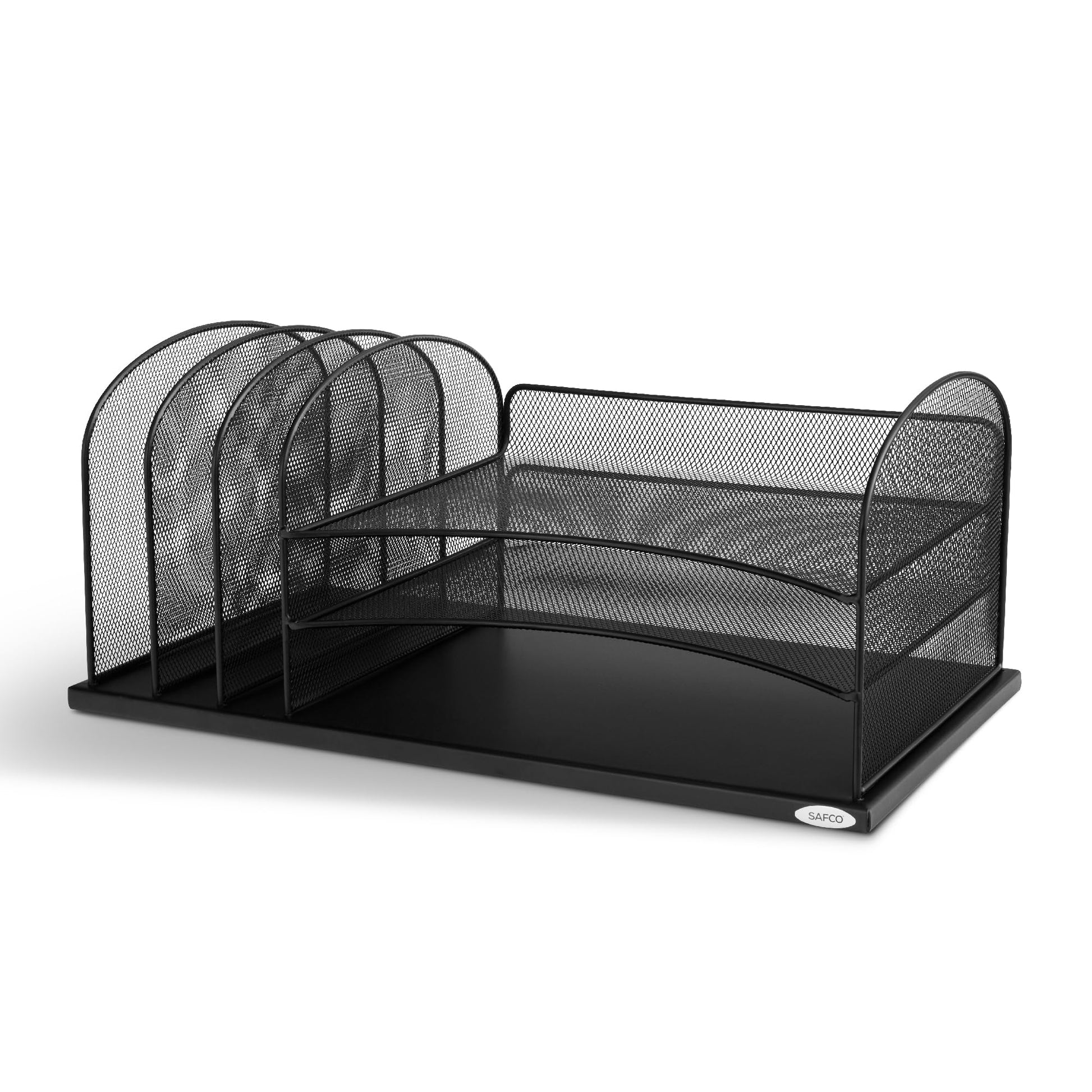 Safco Onyx Desk Organizer, 3 Vertical Compartments and 3 Trays, Office and Classroom Mailbox