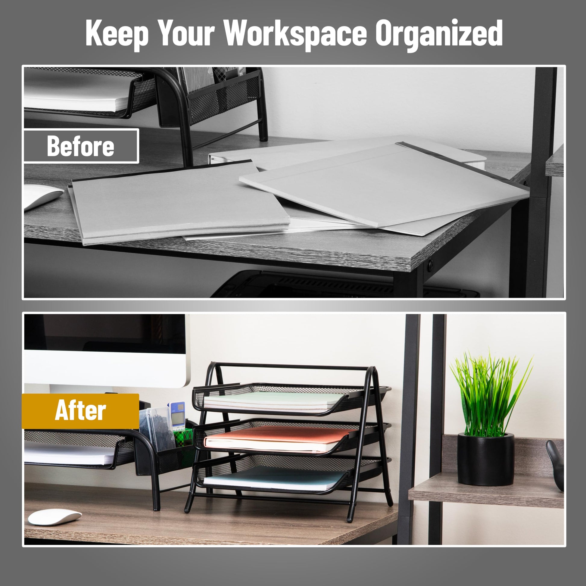 Mind Reader 3-Tier Paper Tray, Desktop Organizer, File Storage, Workspace, Office, Metal Mesh
