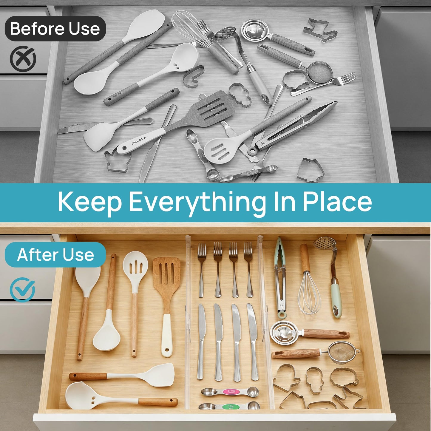 Vtopmart 4 Pack Shallow Drawer Dividers, 2.36" High 12.5"-20.8" Adjustable Expandable Kitchen