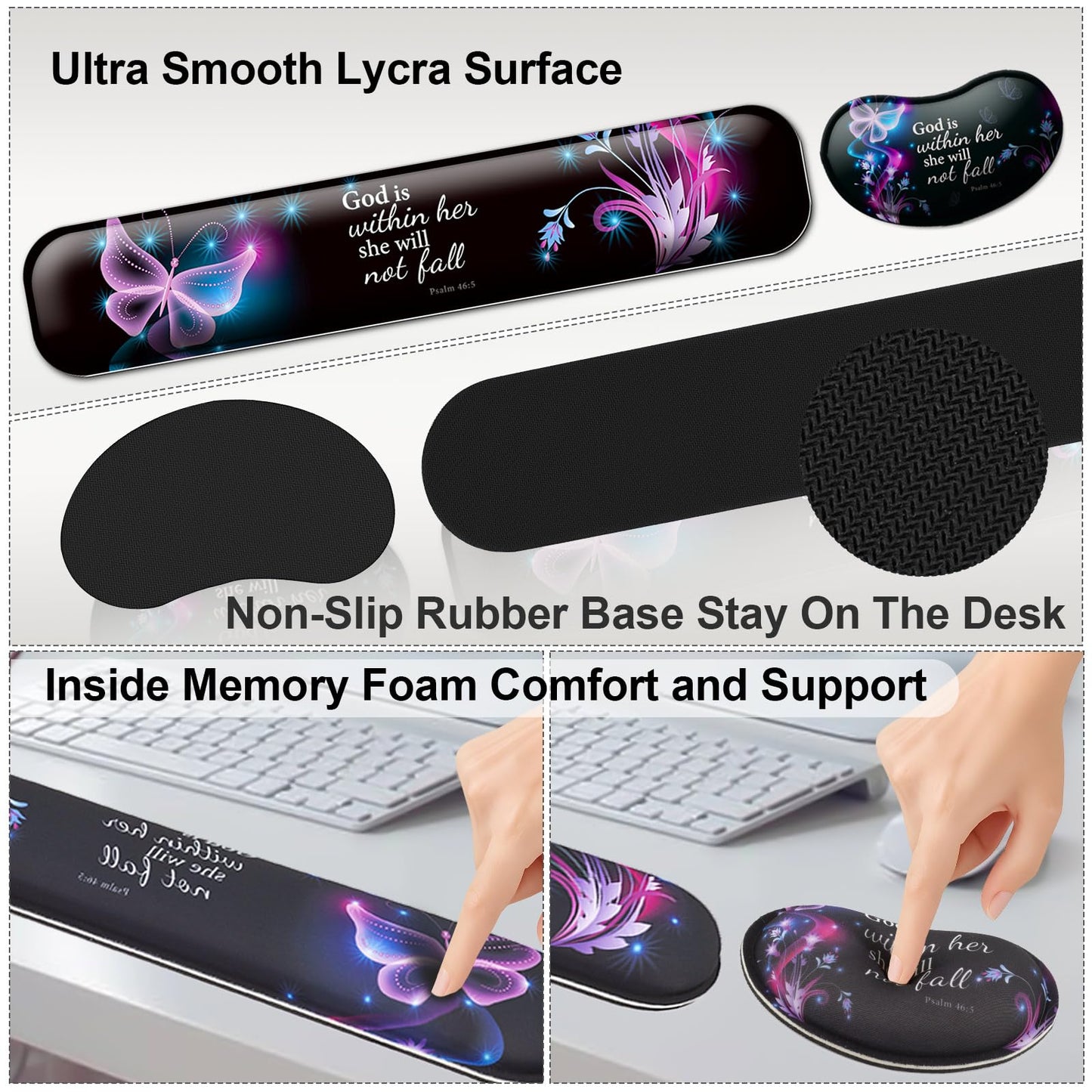 4 in 1 Mouse Pad and Keyboard Wrist Rest,Large Desk Mat,Coaster Set-Tree
