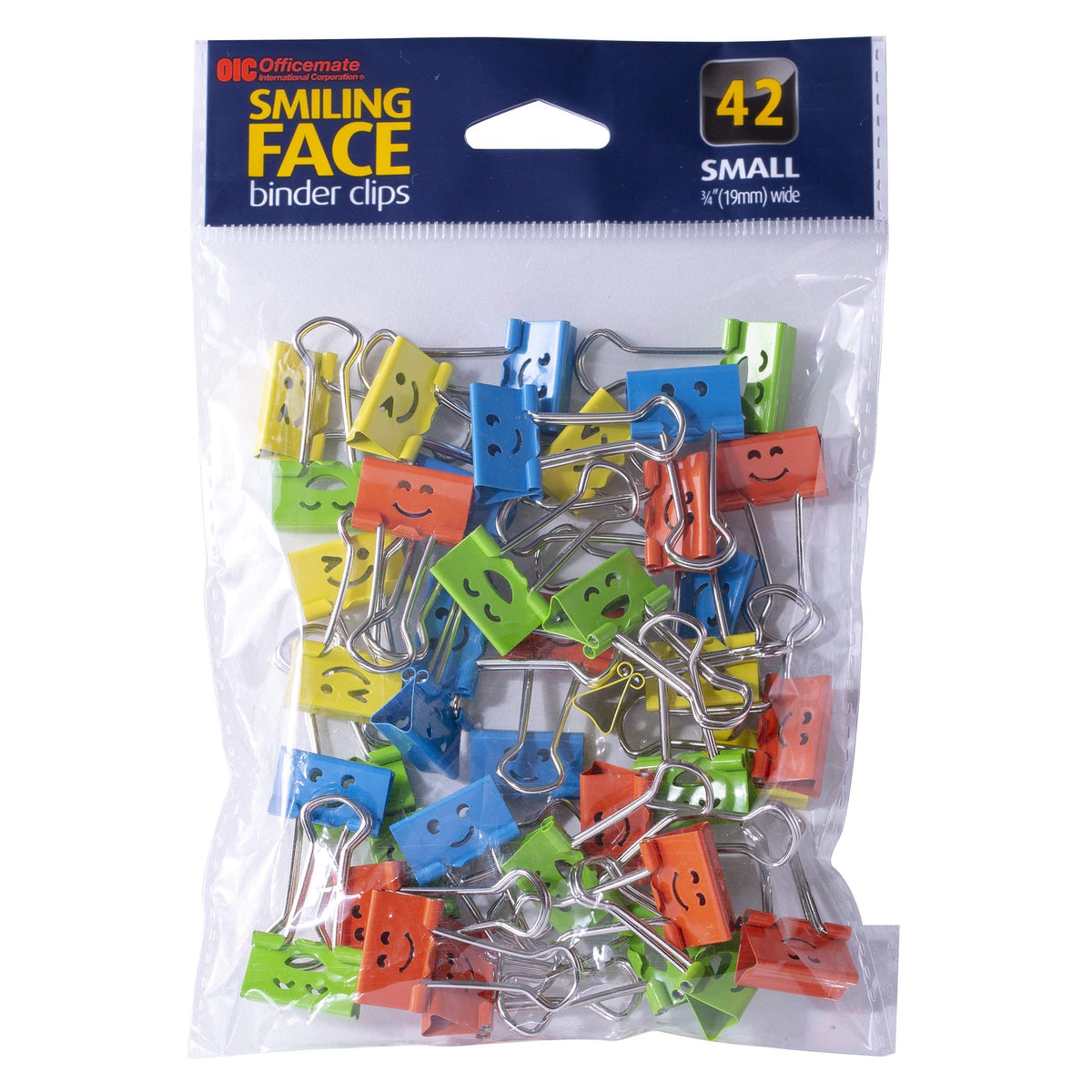 Officemate Happy Smiling Face Binder Clips, Small Size, 42 in Pack, Comes in Assorted Colors (31090)