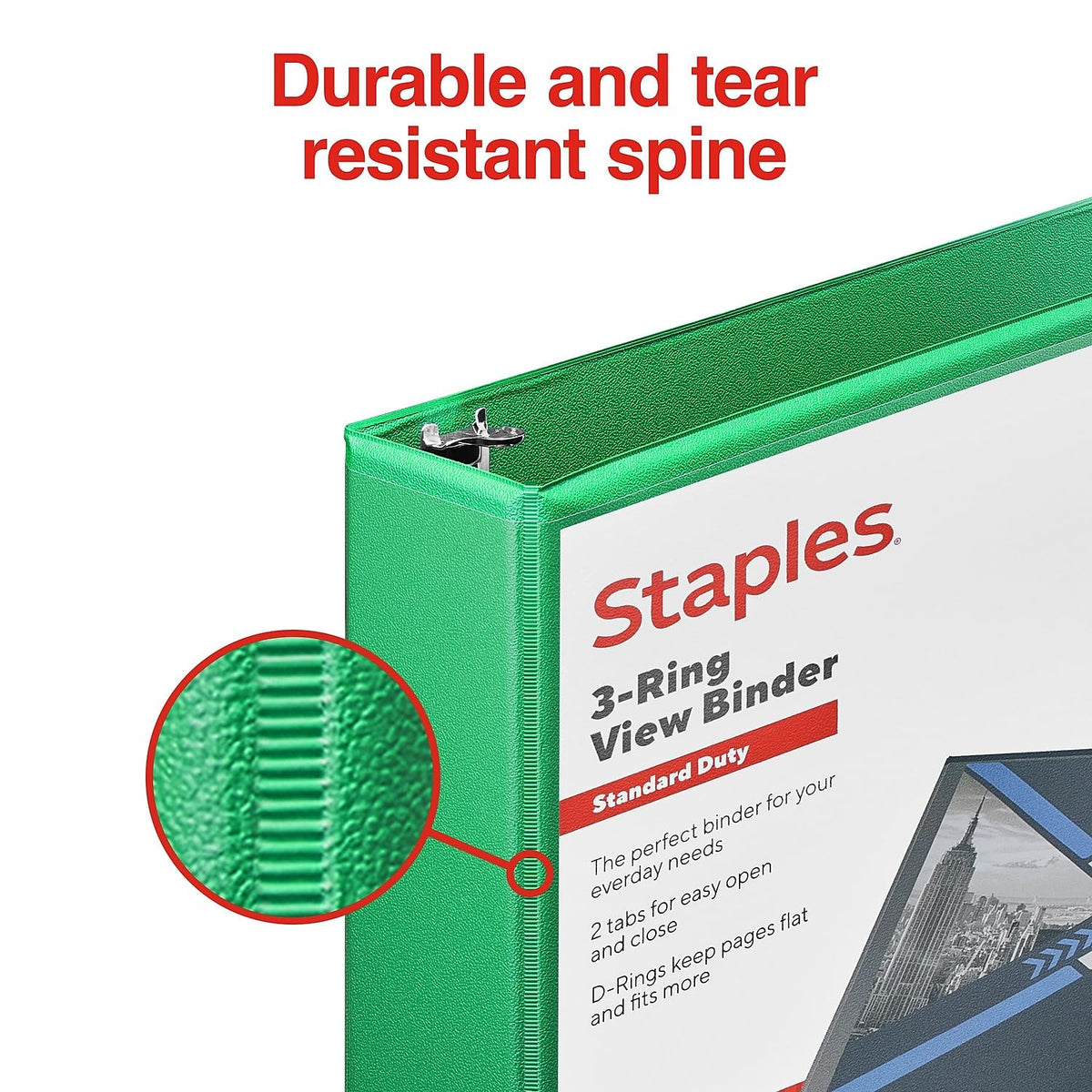 Staples Standard View Binder, 1.5-Inch Round Ring, Green, 300 Sheets