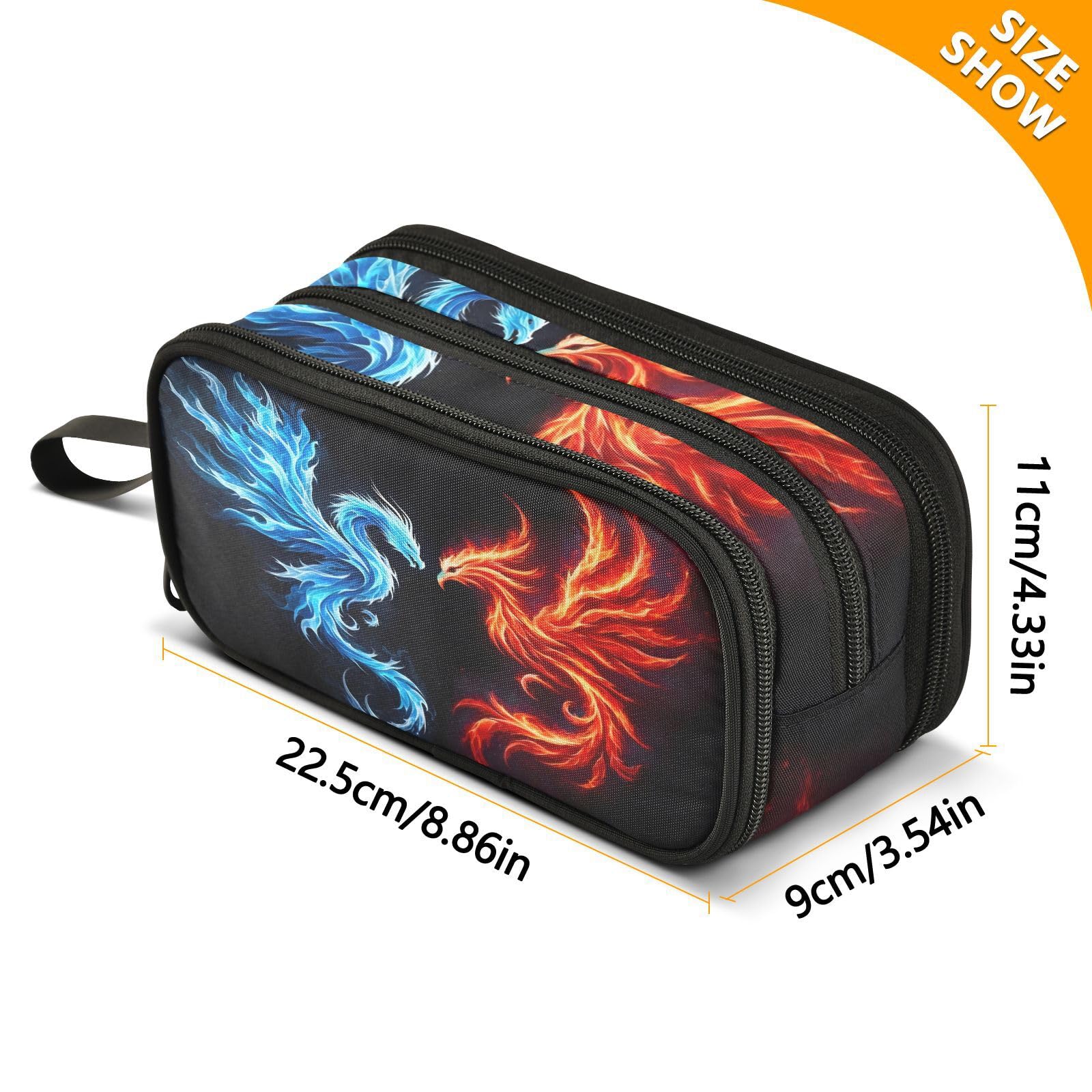 BOENLE Dragon Phoenix Pencil Case Box Boys Girls Large Pencil Pouch with Zipper Compartments Big