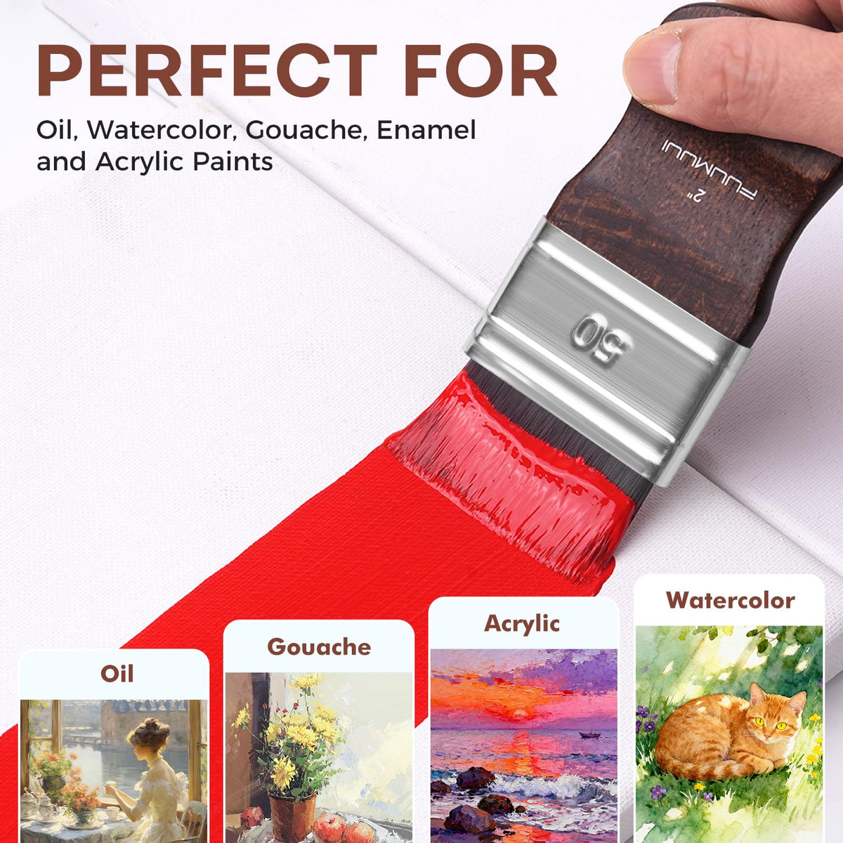 Fuumuui 4pcs Flat Paddle Paint Brush Set, Scale Brushes, Large Blending Paint Brush, Wide Flat