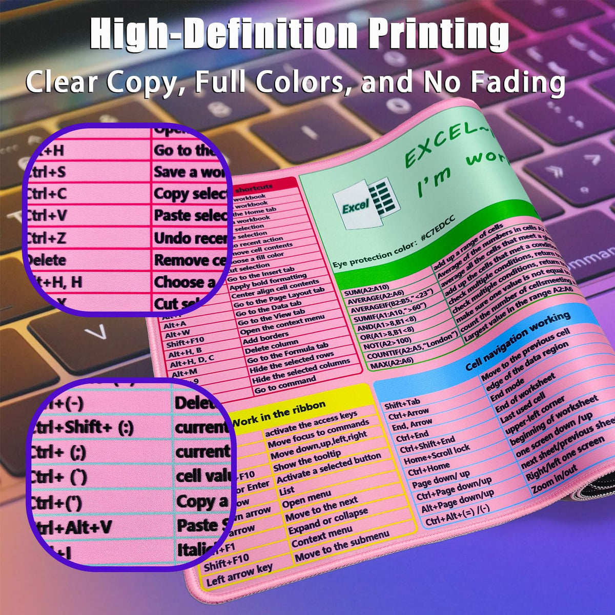 SHINYHARBOR Pink MS Excel Shortcut Mouse Pad Desk Mat
