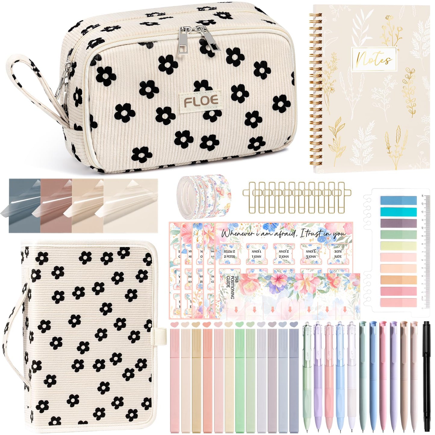 Bible Study Supplies Journaling Annotation Kit w/Bible Cover Case for Women