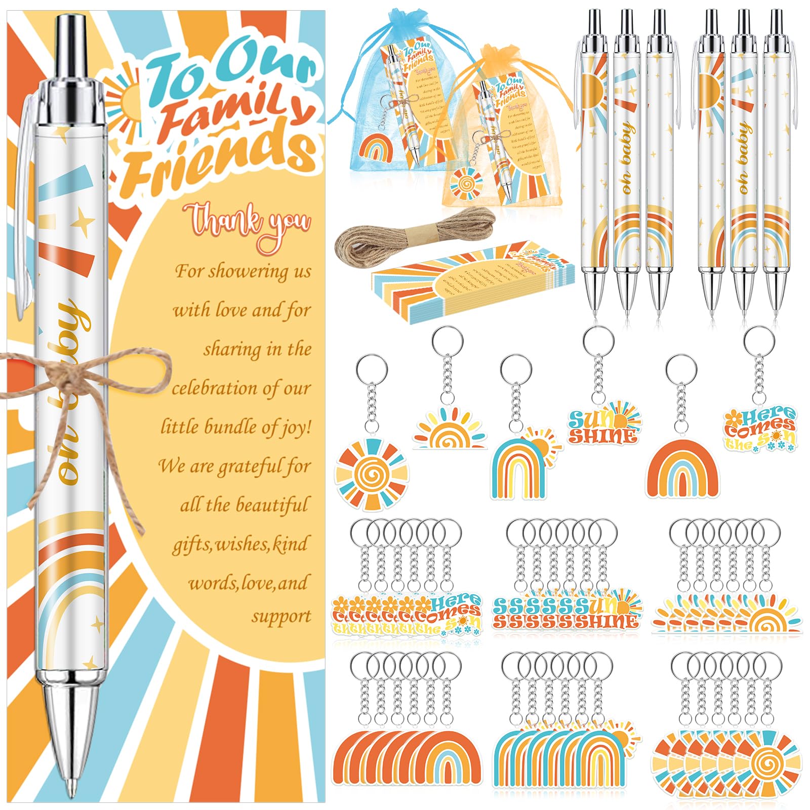 EYNDYN 289 Pieces Sun Baby Shower Gifts for Guest Here Comes the Son Ballpoint Pens and Keychains