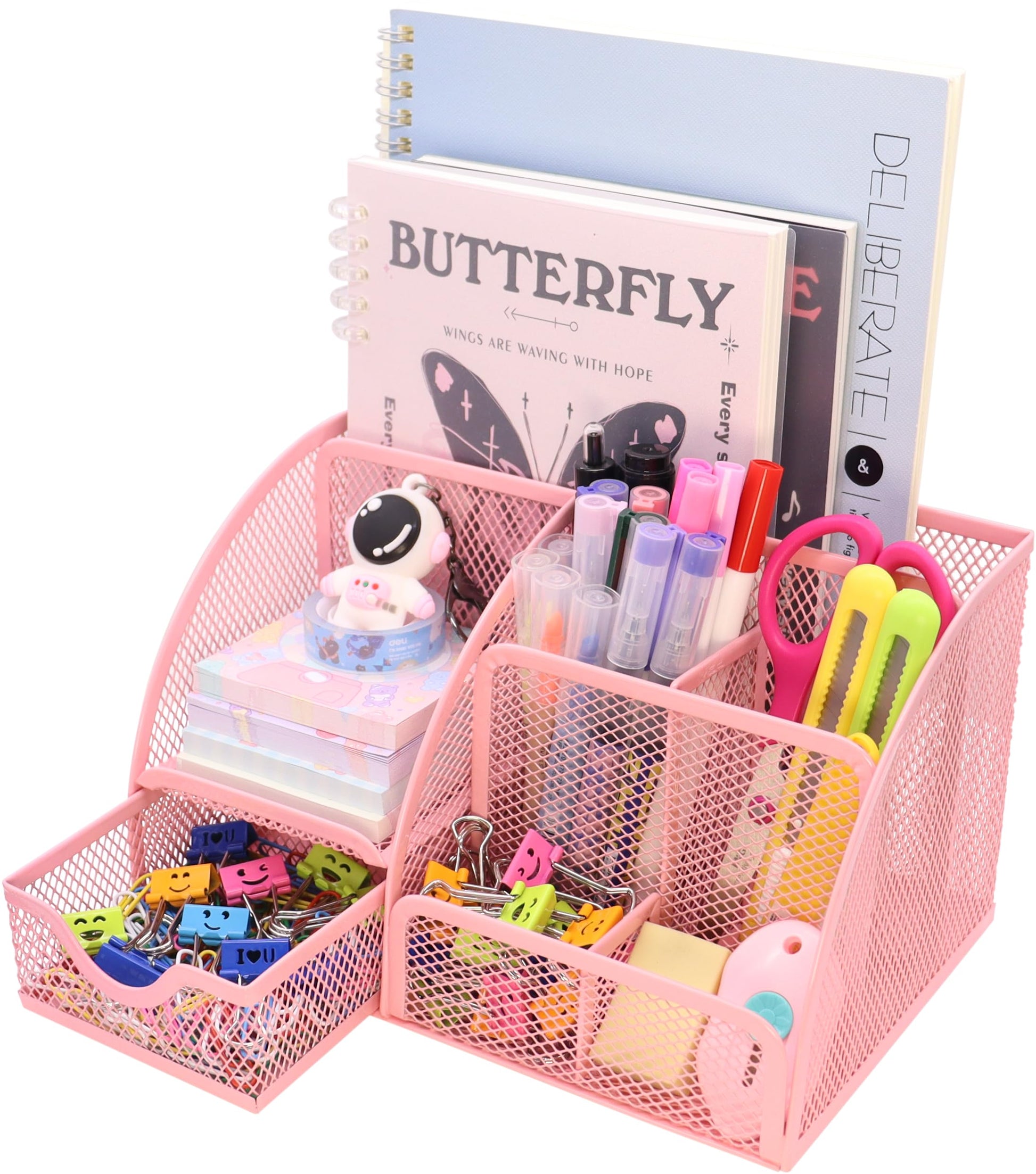 Boutilon Mesh Desk Organizer Desktop Office Supplies Stationary Organizer with 6 Compartments and 1