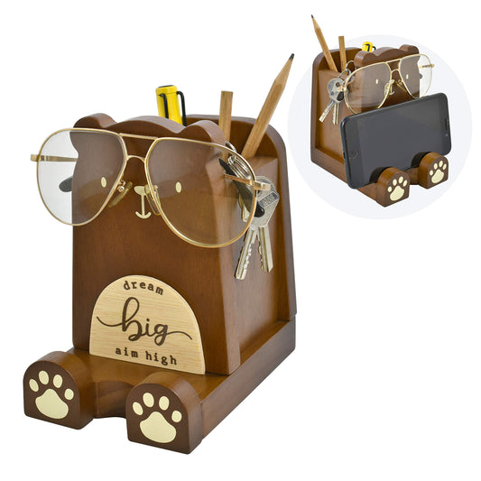 I'm Wood Multipurpose Eyeglass Phone Pen & Pencil Holder Stand Stationery Desk Box Organizer