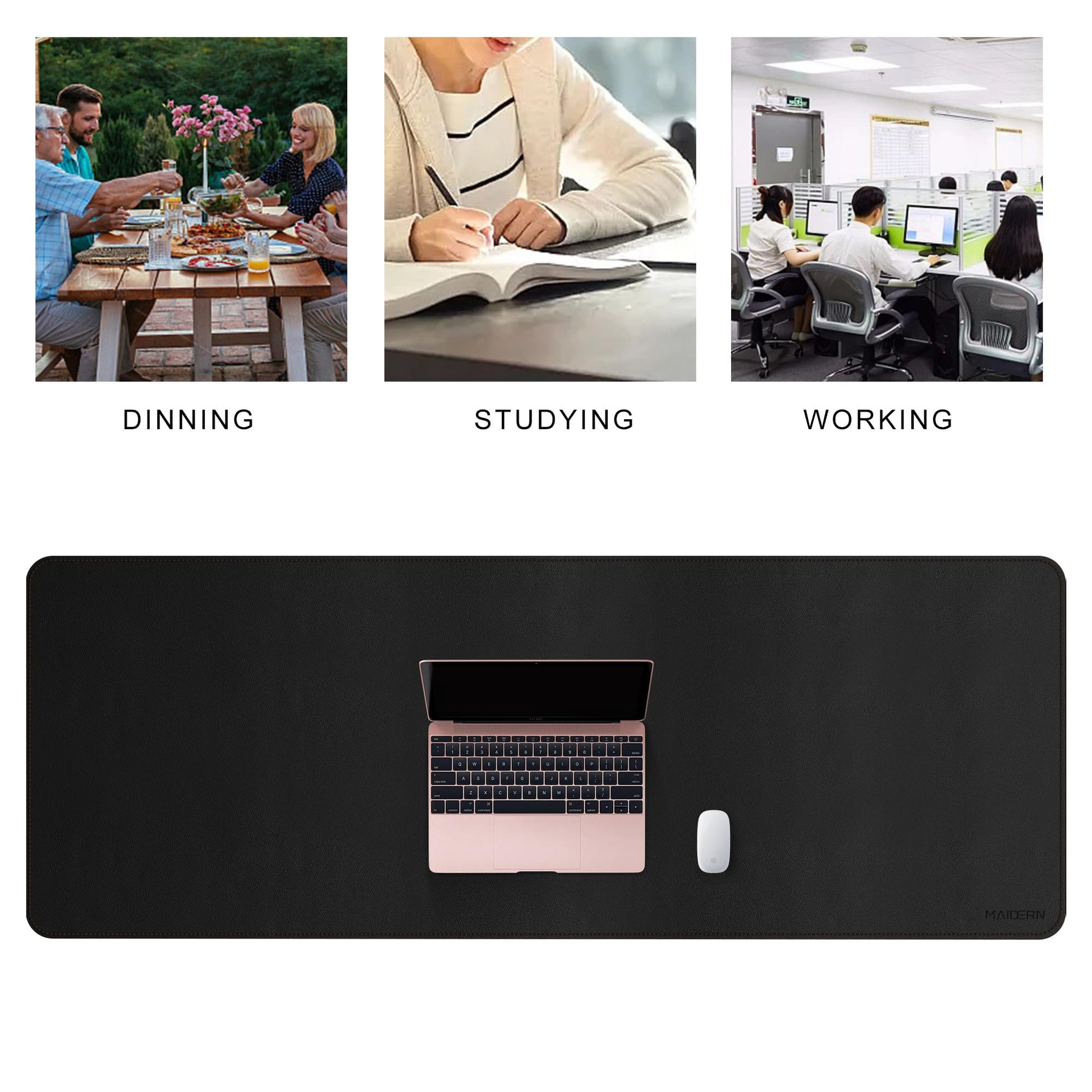 MAIDERN 51.2”x 19.6” Cork & Leather Desk Pad, Large Desk Mat (Black)