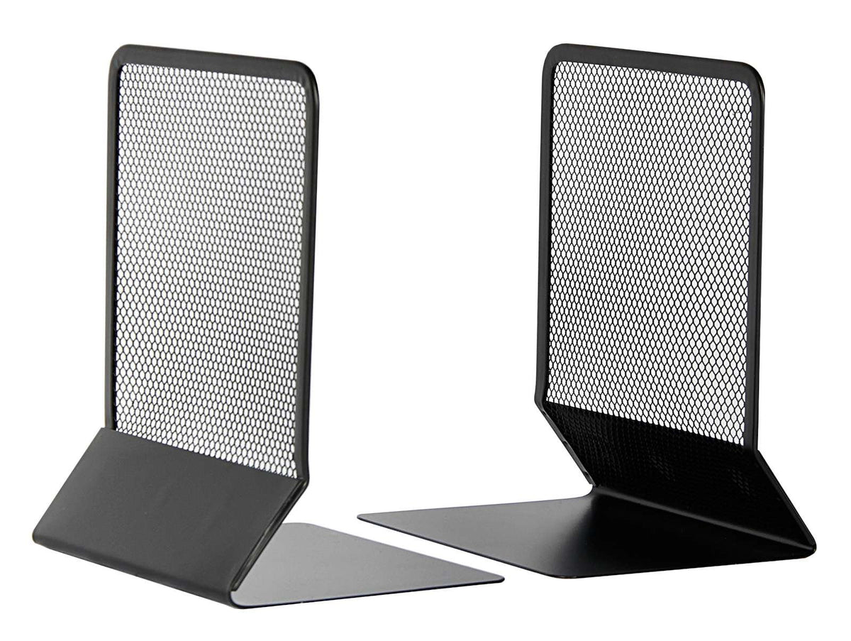 OSCO Black Wiremesh Bookends | 1 Pair | Two Bookends | Shelves & Bookcases | H17.5 x W12.5 x D13 cm