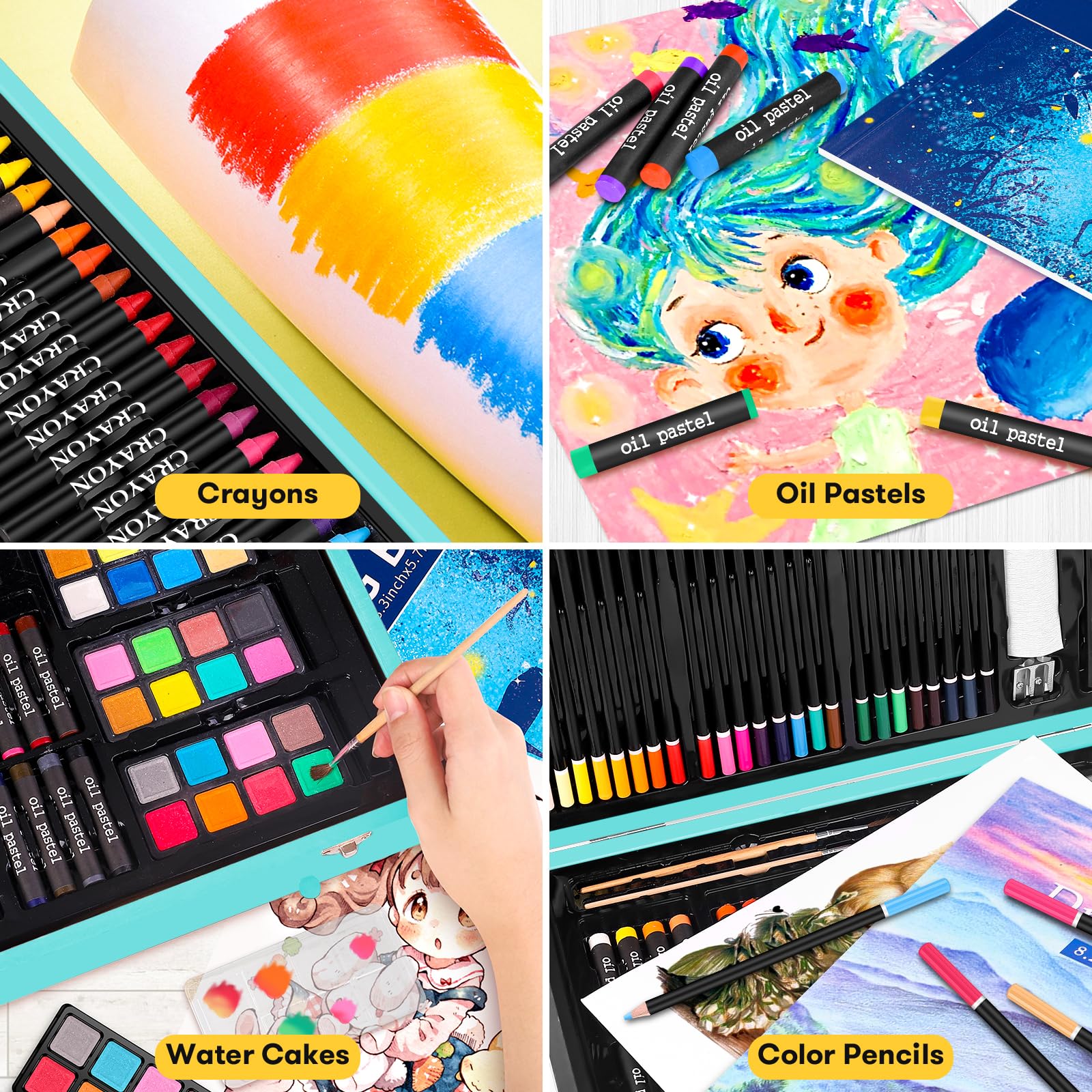 iBayam 150-Pack Deluxe Art Supplies with 1 Coloring Book, 2 Sketch Pads