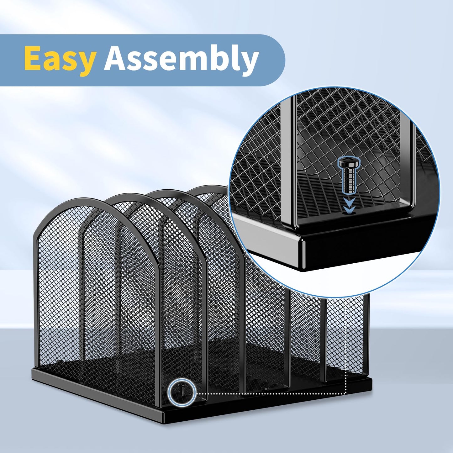 Gawerk 5-Section Vertical Desktop Organizer, 5-Section Mesh File Folder Stand Sorter for Office