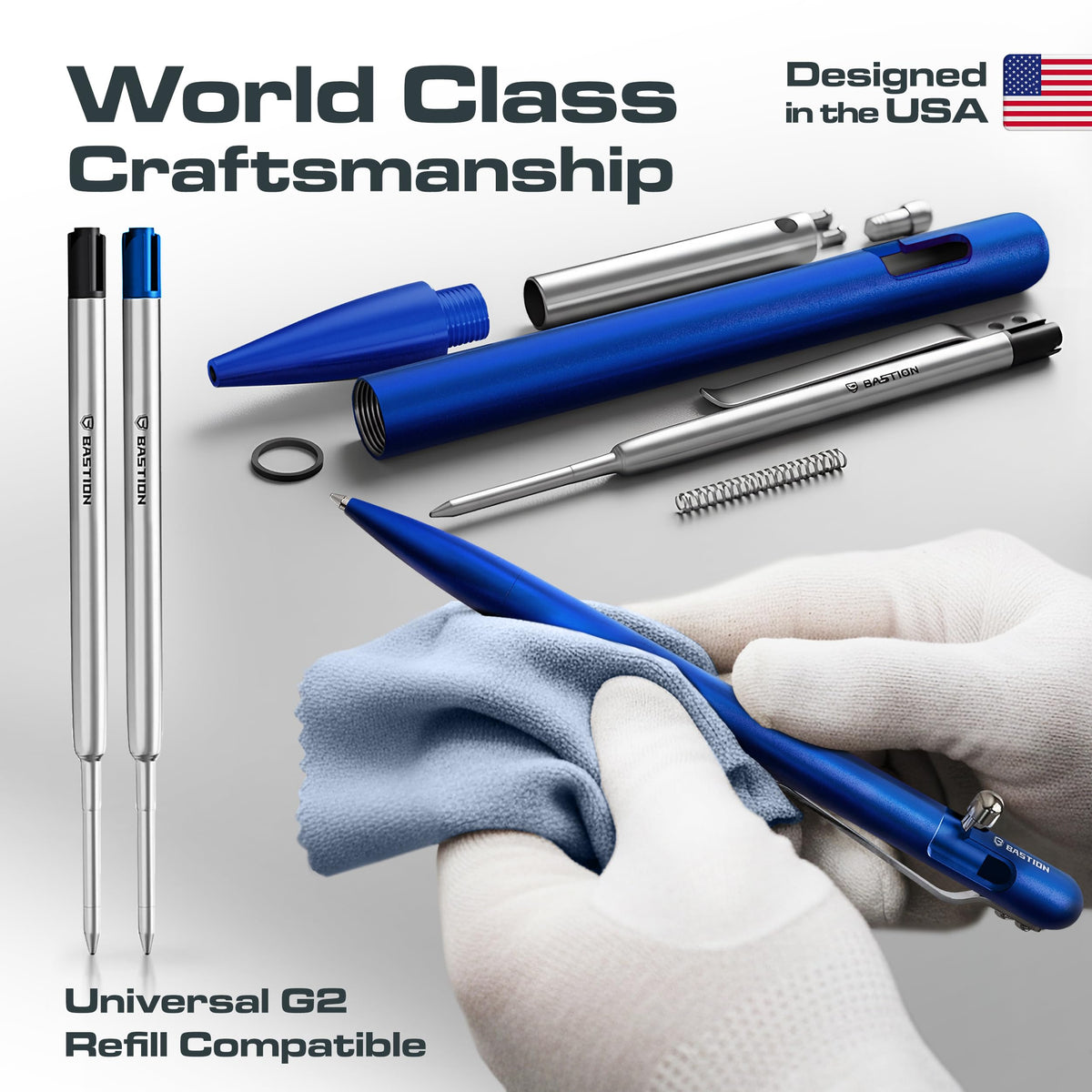 BASTION Bolt Action Pen, Aluminum Royal Blue Slim, HyperBolt EDC Pen, Refillable Metal Writing Pen