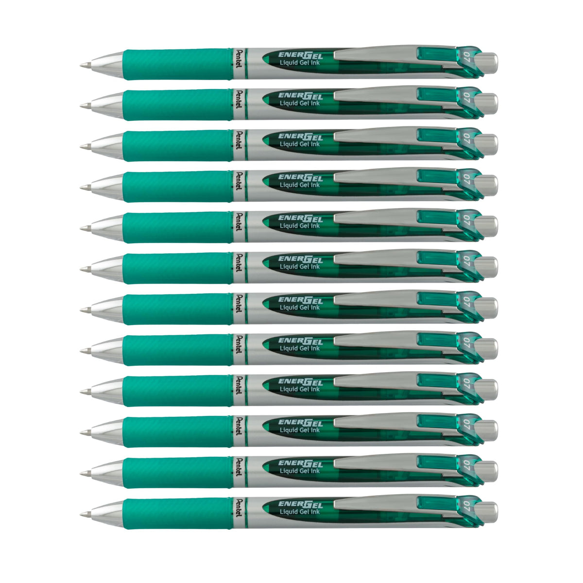Pentel EnerGel RTX Liquid Gel Ink Pen, (0.7mm), Metal Tip, Green Ink, Box of 12 (BL77-D)