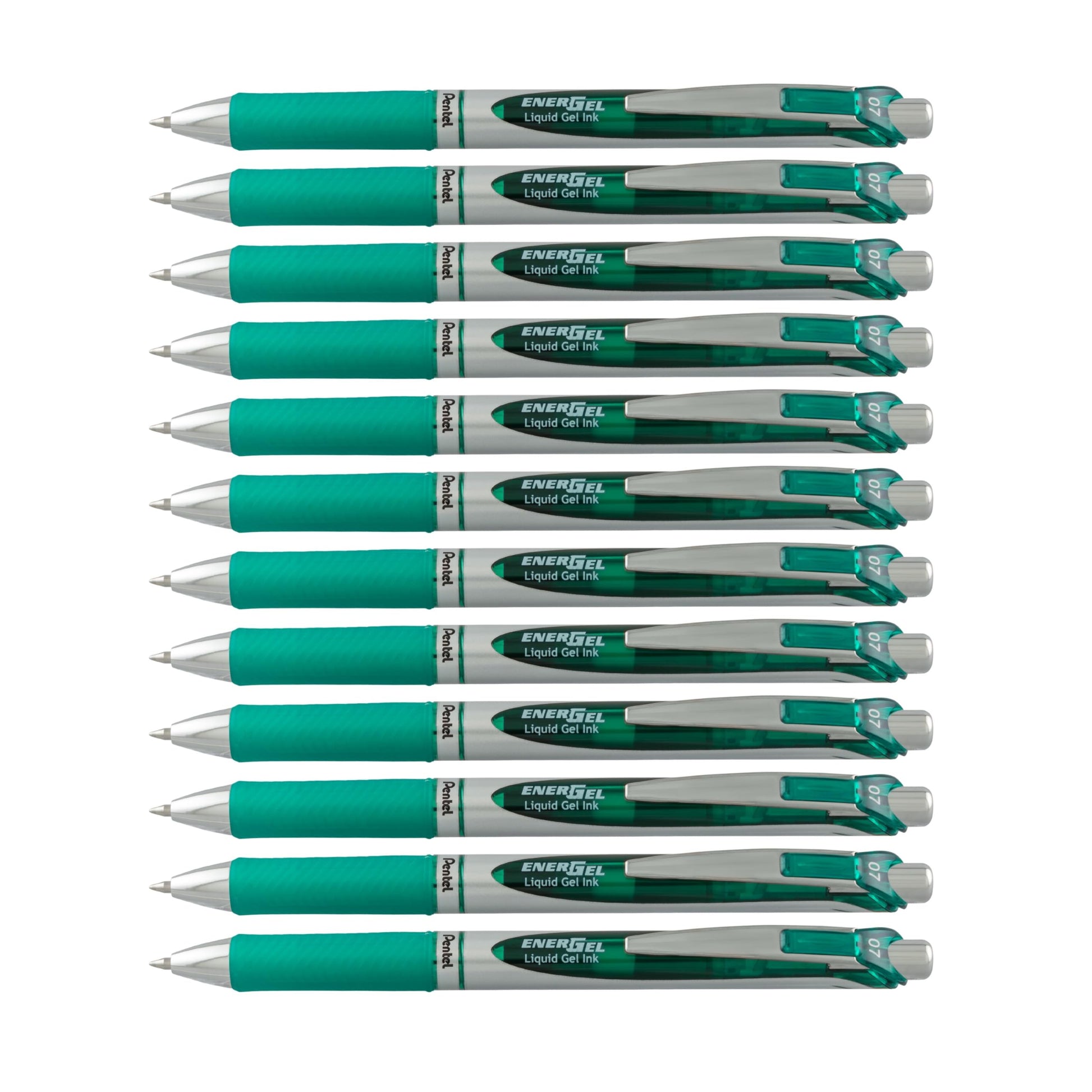 Pentel EnerGel RTX Liquid Gel Ink Pen, (0.7mm), Metal Tip, Green Ink, Box of 12 (BL77-D)