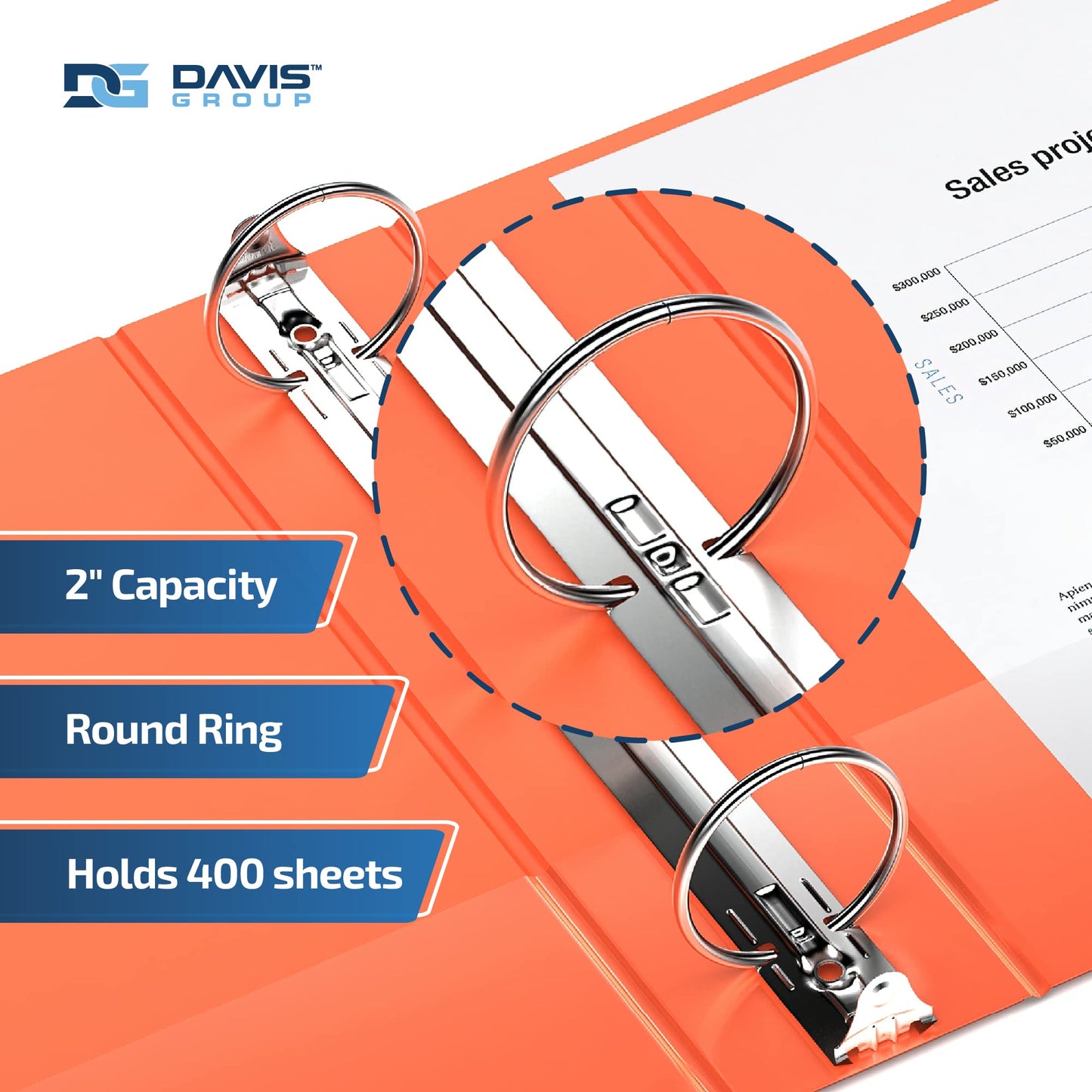 Premium Economy 3-Ring Binder, Spine Label, 2" Round Rings, Orange, 6 Pack