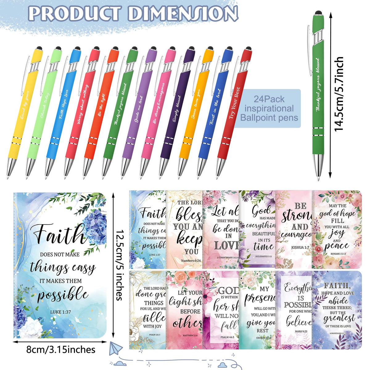 PerKoop 48 Pcs Christian Gifts Notebooks and Pens Bulk - Bible Pocket Notebooks Scripture Ballpoint