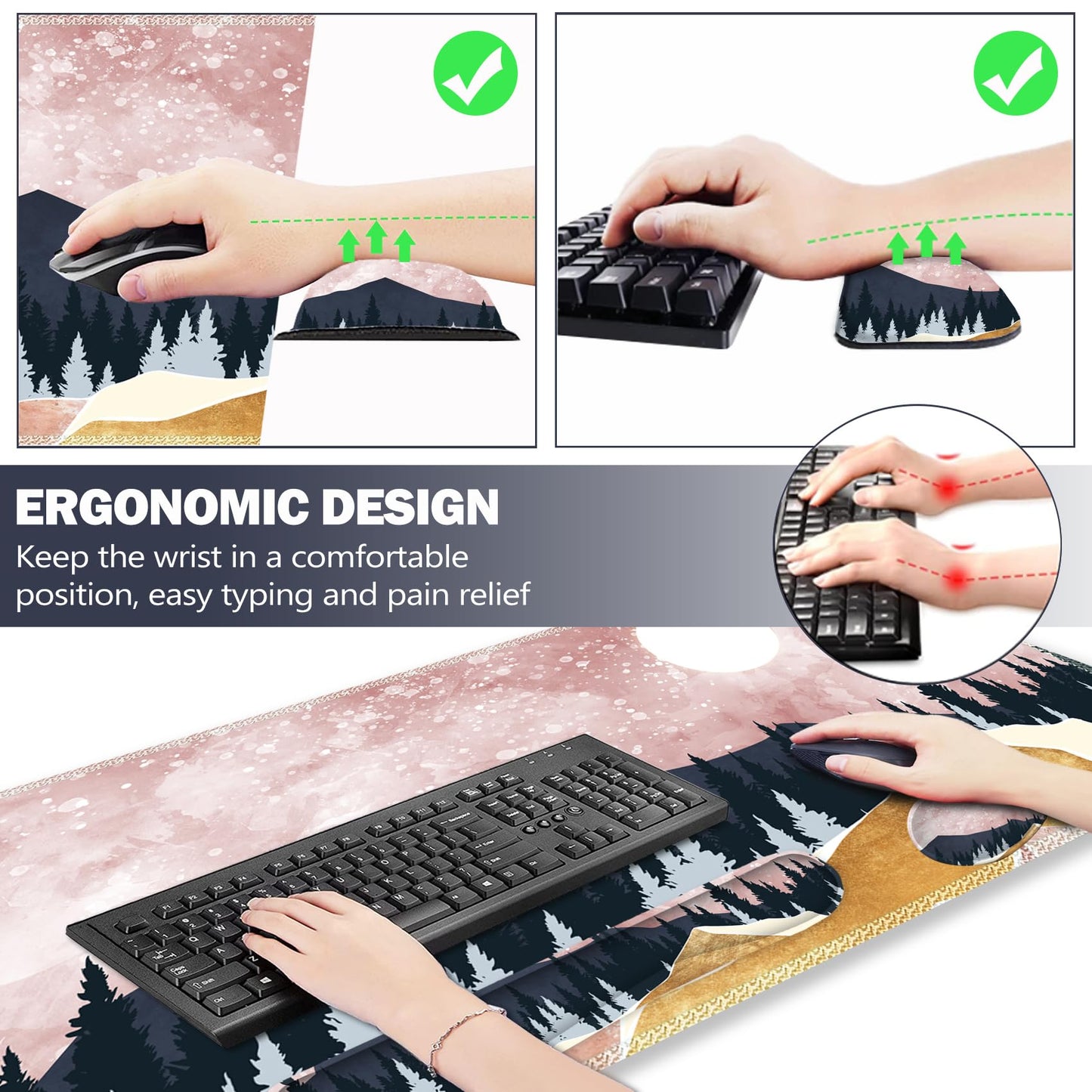 ARTSO Extended Gaming Mouse Pad Set, Keyboard Wrist Rest Support Pad + Wrist Cushion + XXL Large