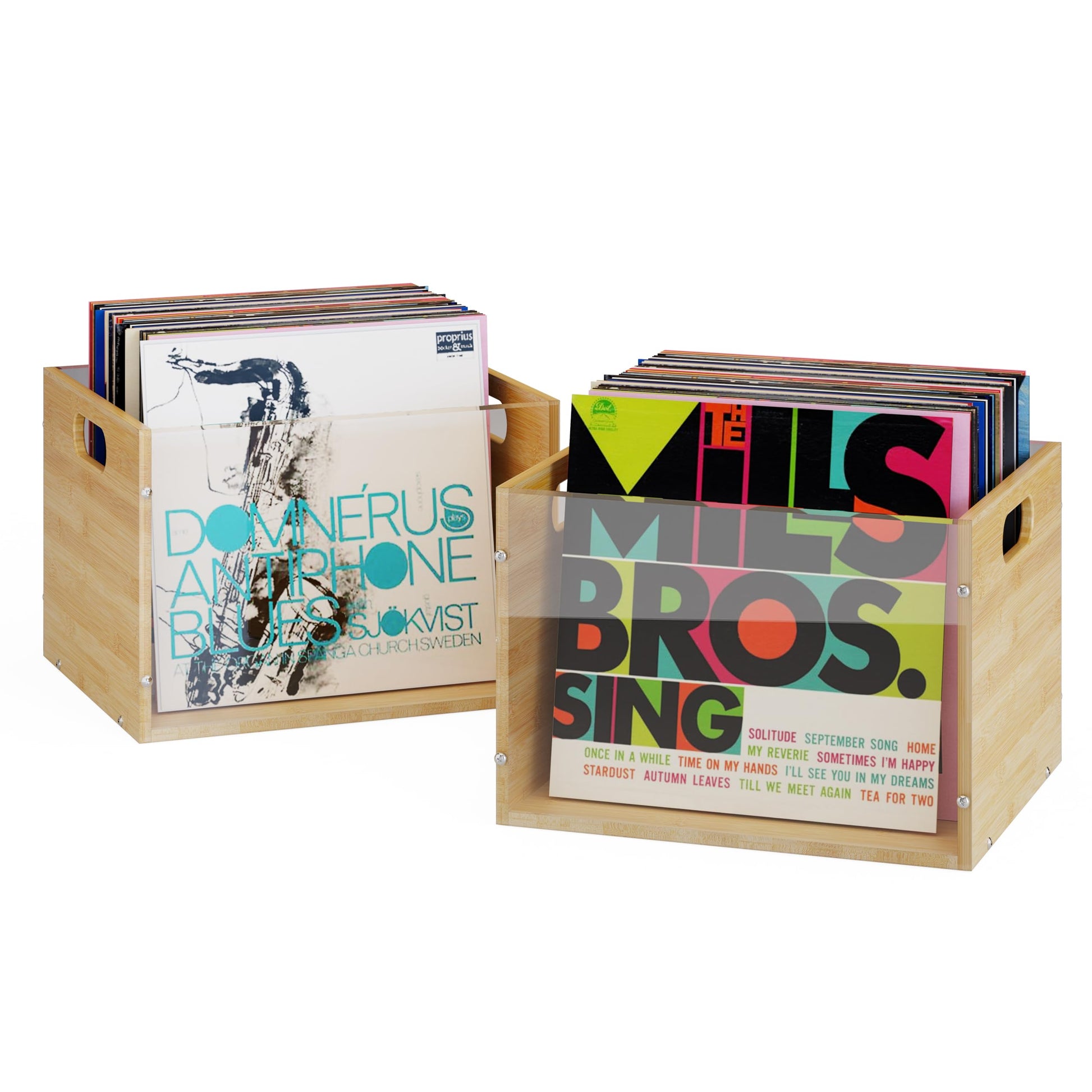 X-cosrack 2-Pack Vinyl Record Storage Box, Bamboo & Acrylic Crate