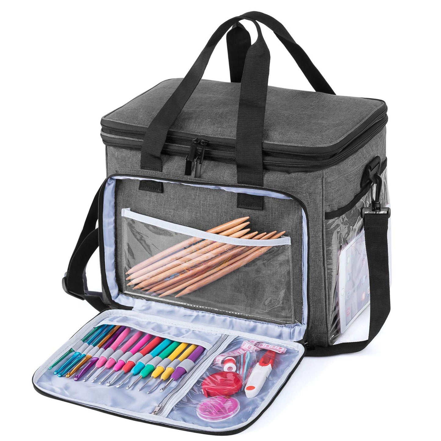 Teamoy Crochet Bag, Knitting Bag Yarn Storage Tote, Yarn Organizer, Gray
