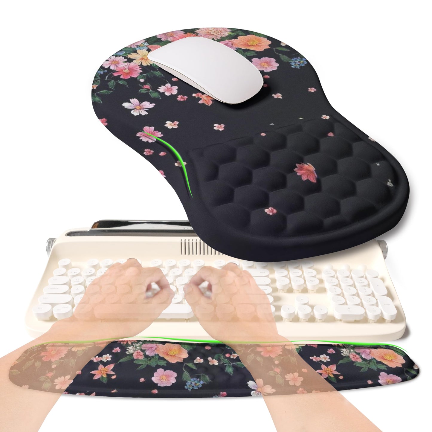 KUOSGM 2-in-1 Ergonomic Set, Wave Rise Keyboard Wrist Rest and Massage Bulge Slope Mouse Pad Wrist