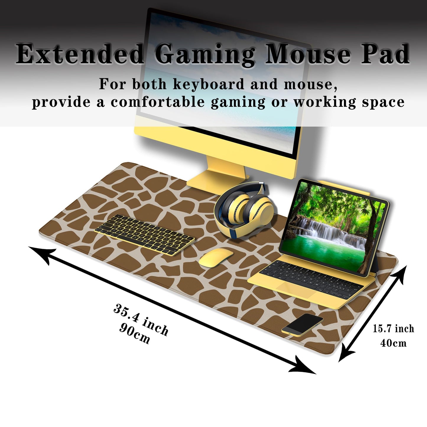 Samgula Office Desk Mat Yellow, Large Mouse Pads Gaming, Waterproof Non-Slip Rubber Base, 35.4" X