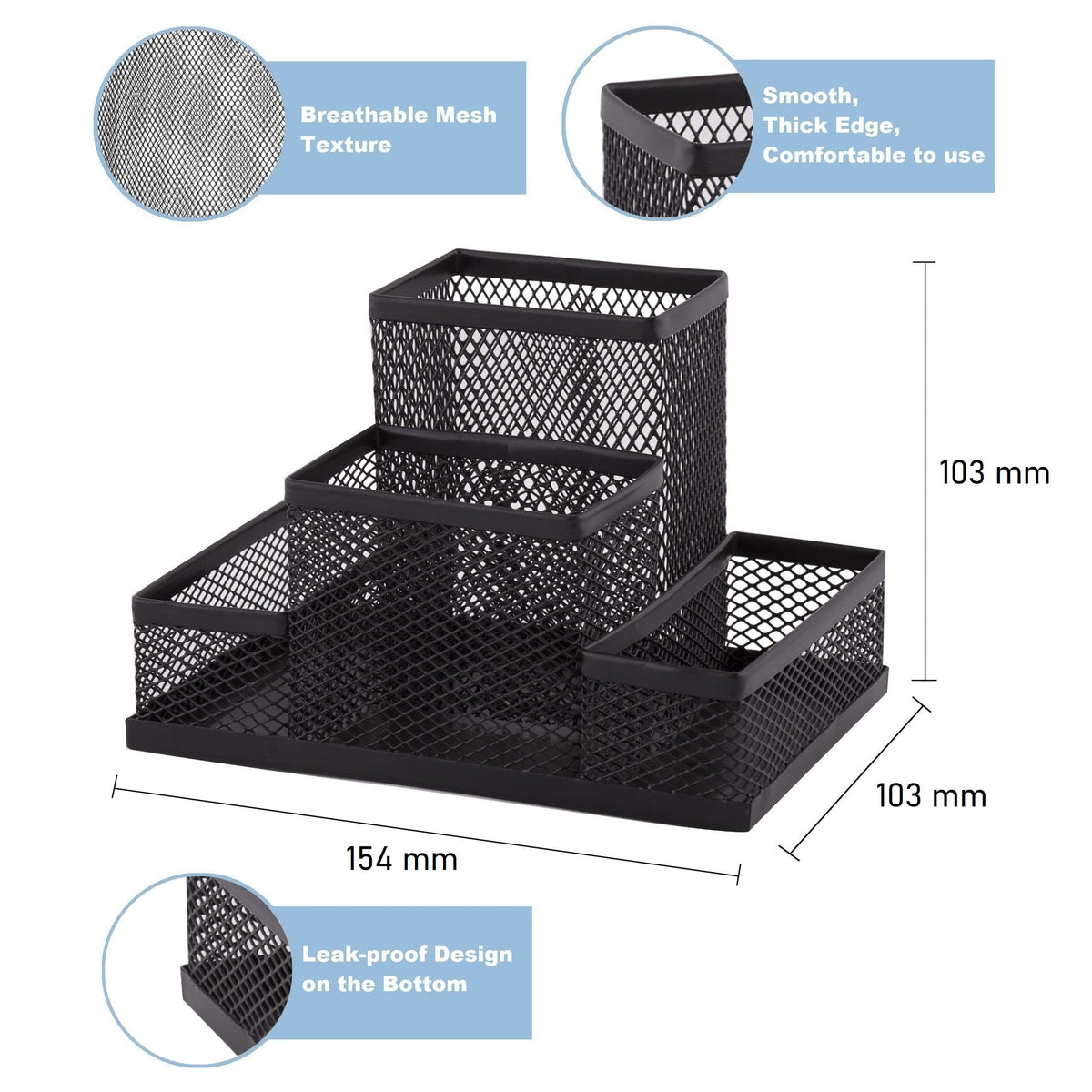 D.RECT Desk Organiser, Pen Holder, Metal Desk Organiser, Office Tray with Memo Holder, Mesh 103 x