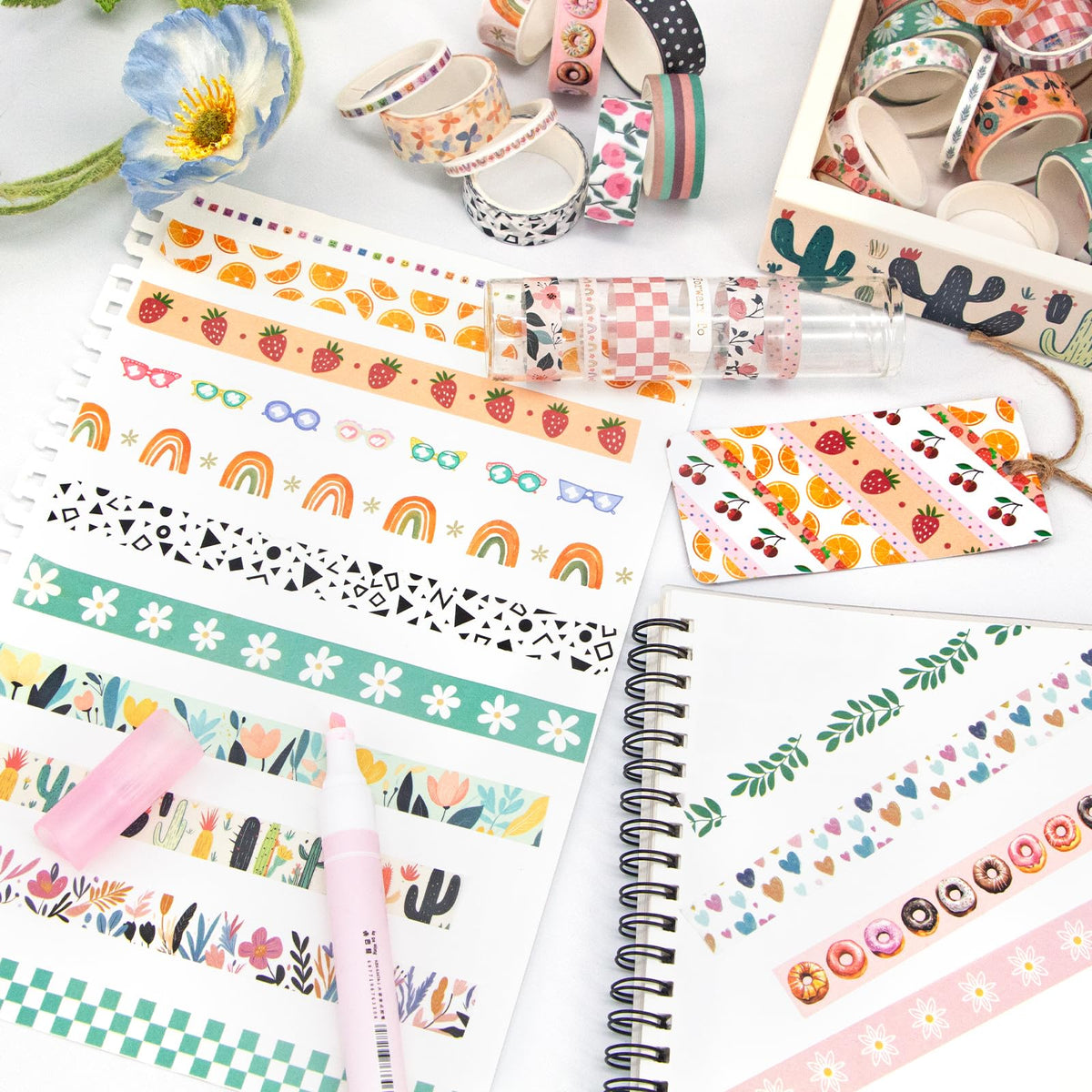 MOOKER 55 Rolls Holiday Washi Tape Set - Decorative Tape Seasonal Bohemian Colored Tape, Cute Washi