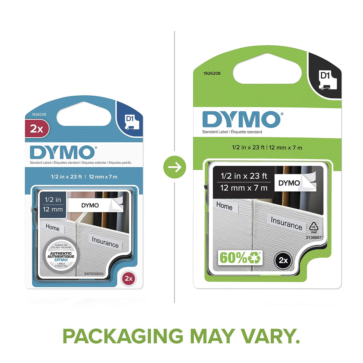 DYMO Authentic D1 Labels 1/2-Inch x 23-Foot Roll Black Print on White Self-Adhesive For