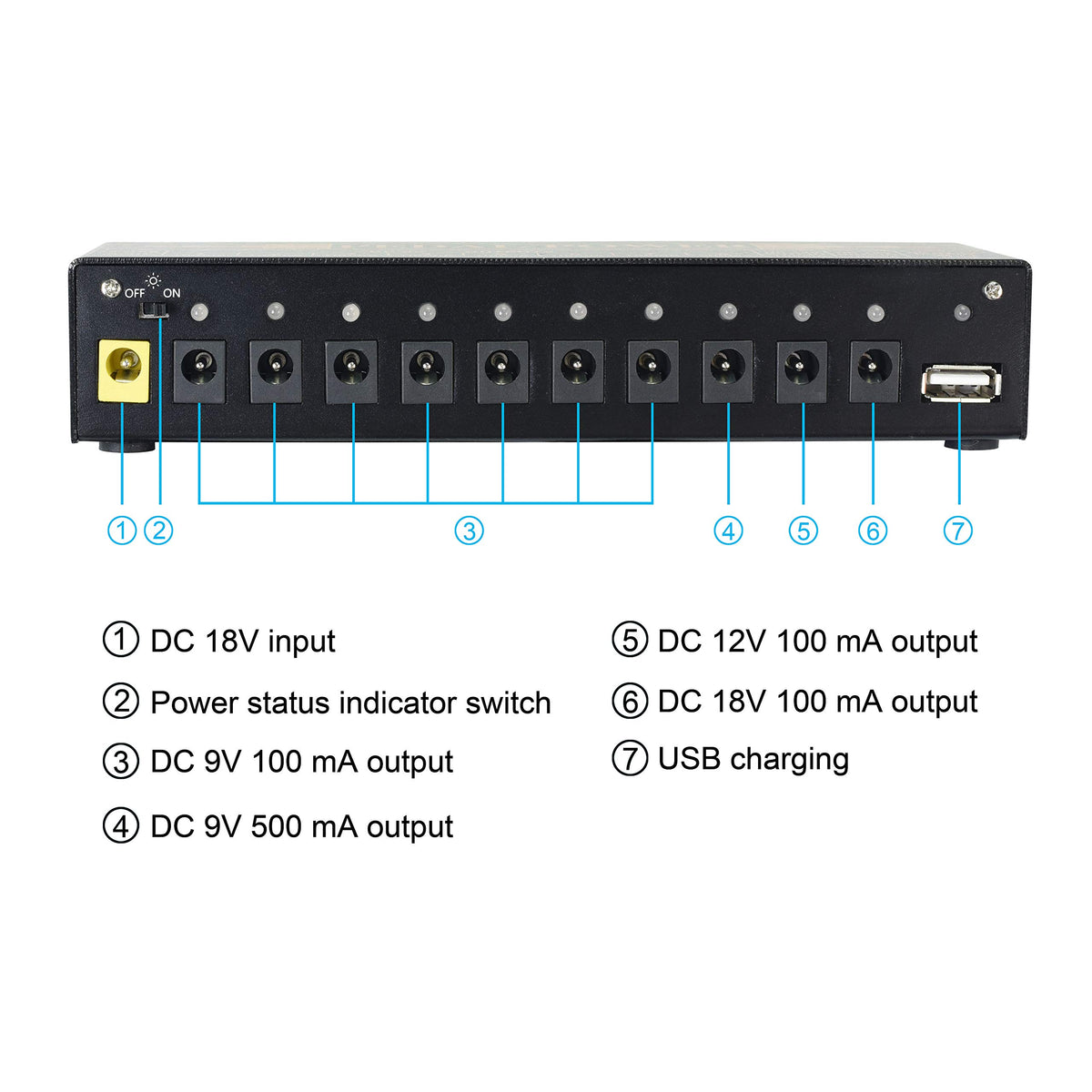 VSN Guitar Pedal Power Supply 10 Isolated DC Output for 9V/12V/18V Guitar Bass Effect Pedals with