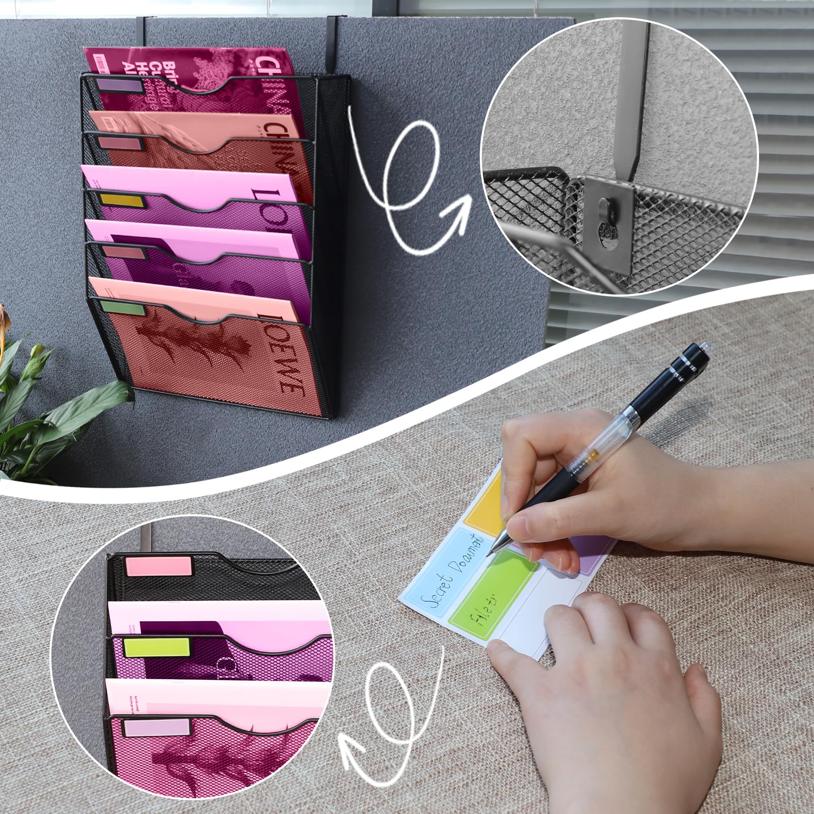 ideallife 5 Pockets Mesh Wall File Holder Organizer Office Hanging File Folder Magazine Rack