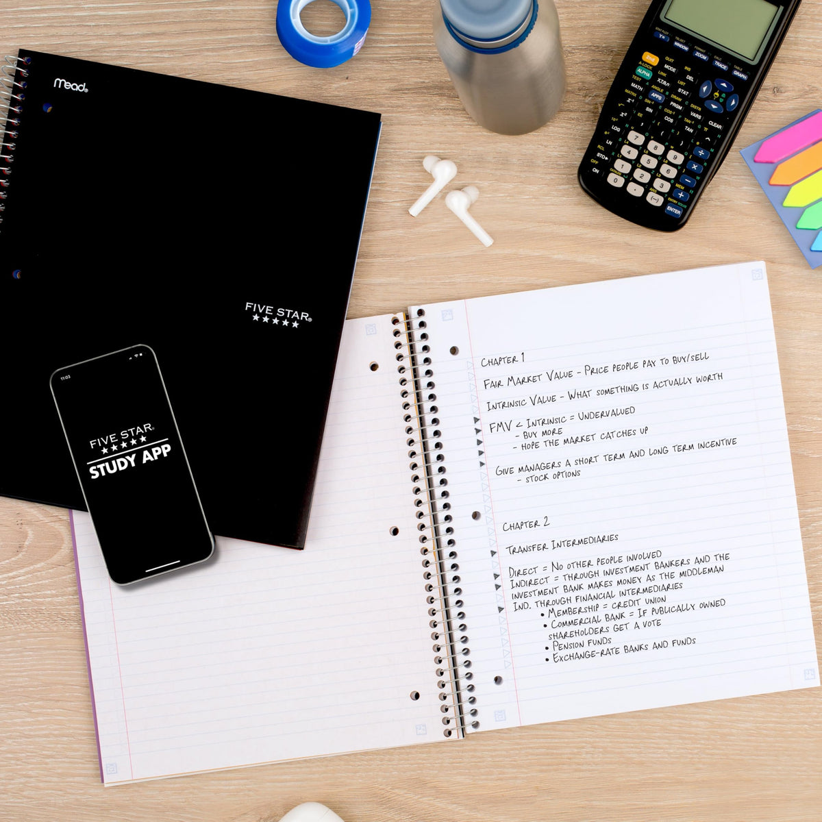 Five Star Spiral Notebook + Study App, 3 Subject, College Ruled Paper, Fights Ink Bleed, Water