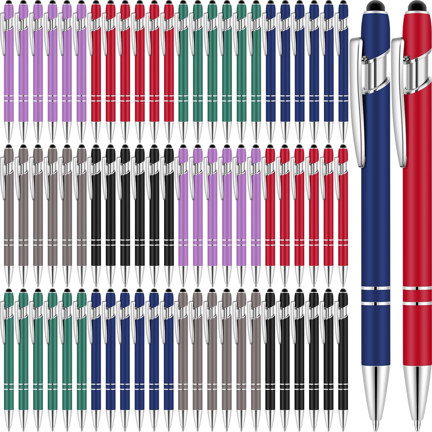 Leinuosen 48 Pcs Ballpoint Pen with Stylus Tip 1.0 mm/ 0.04 Inch Black Ink Metal Stylus Pen for