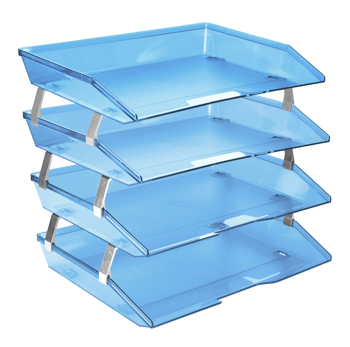 Acrimet Facility 4 Tier Letter Tray Side Load Plastic Desktop File Organizer (Clear Blue Color)
