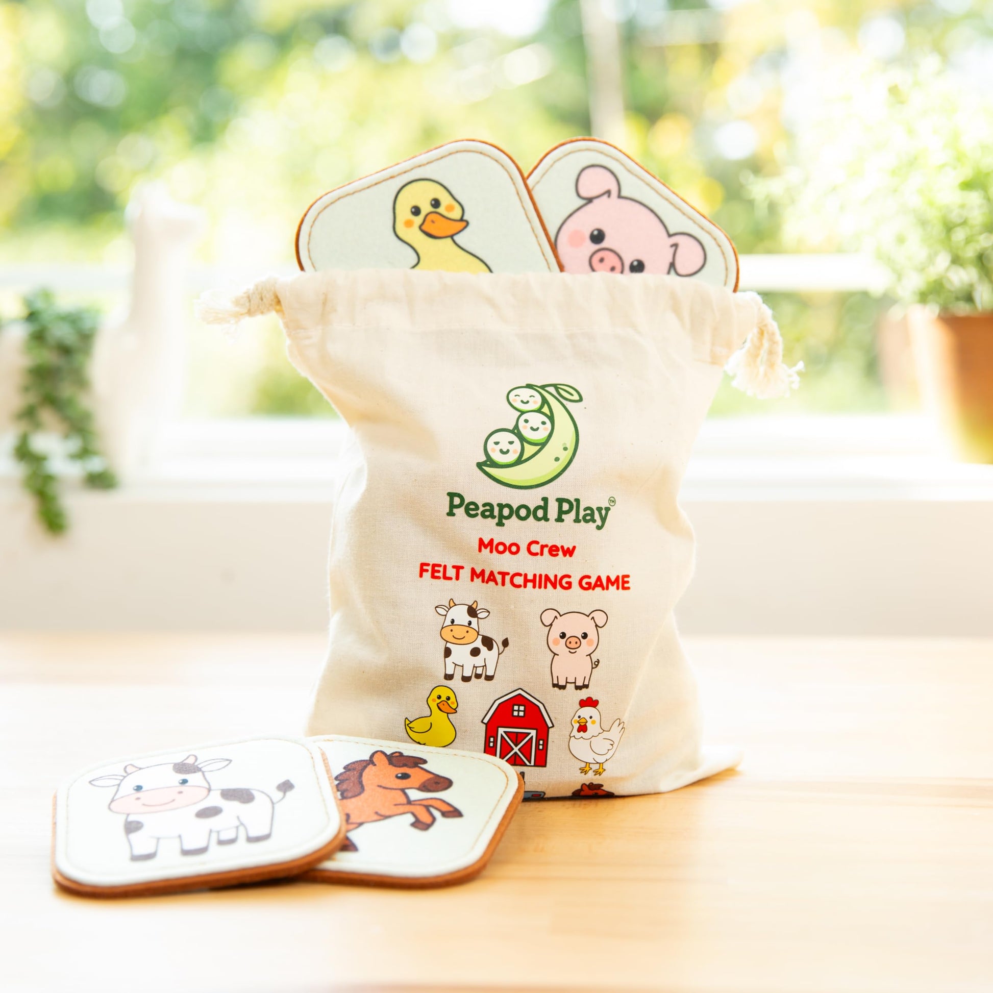 Peapod Play Felt Farm Matching Game for Toddlers – Farm Animal Memory Game & Flash Cards – Soft and