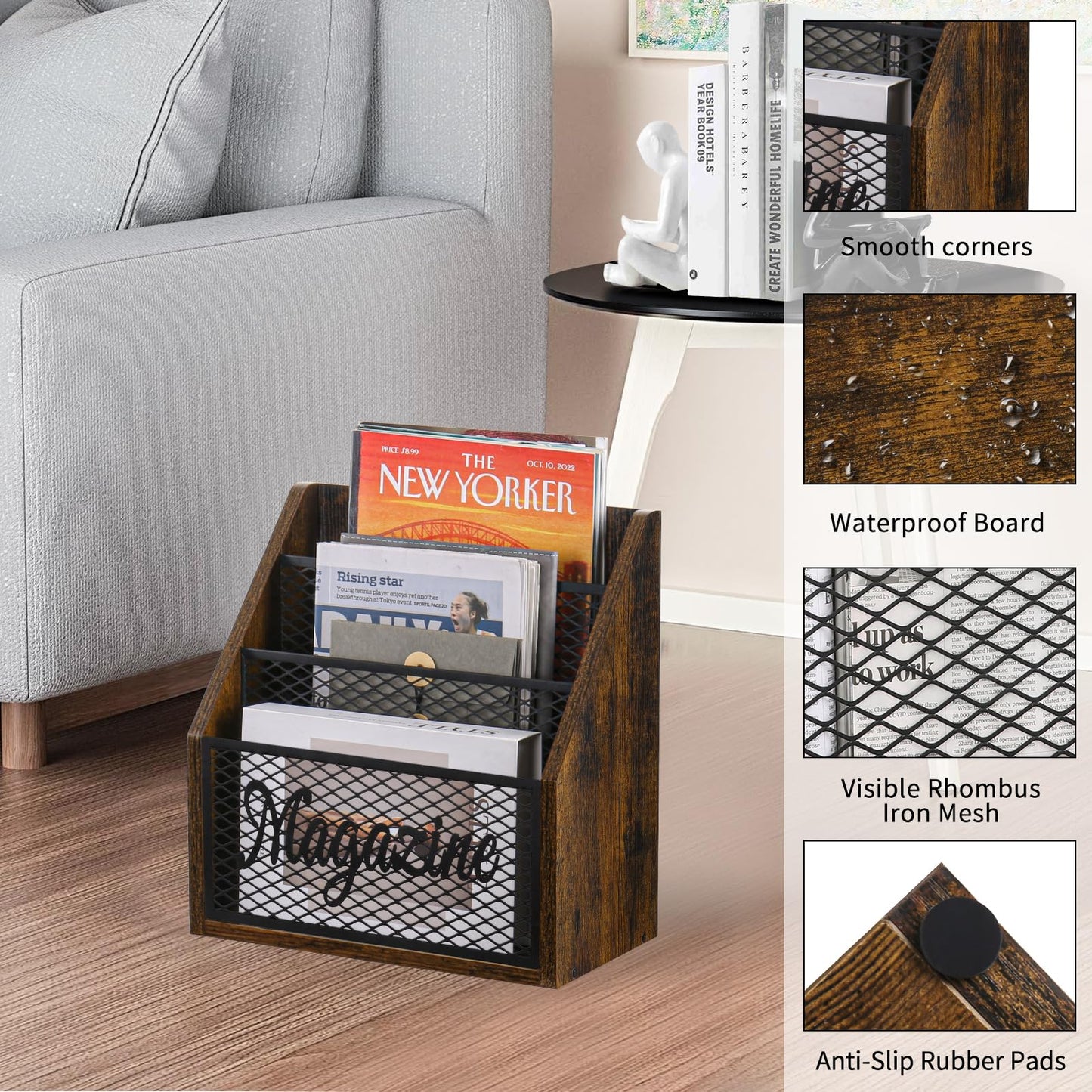 YINMIT 3 Tier Magazine Rack, Stepped Magazine Holder Floor for Home Storage