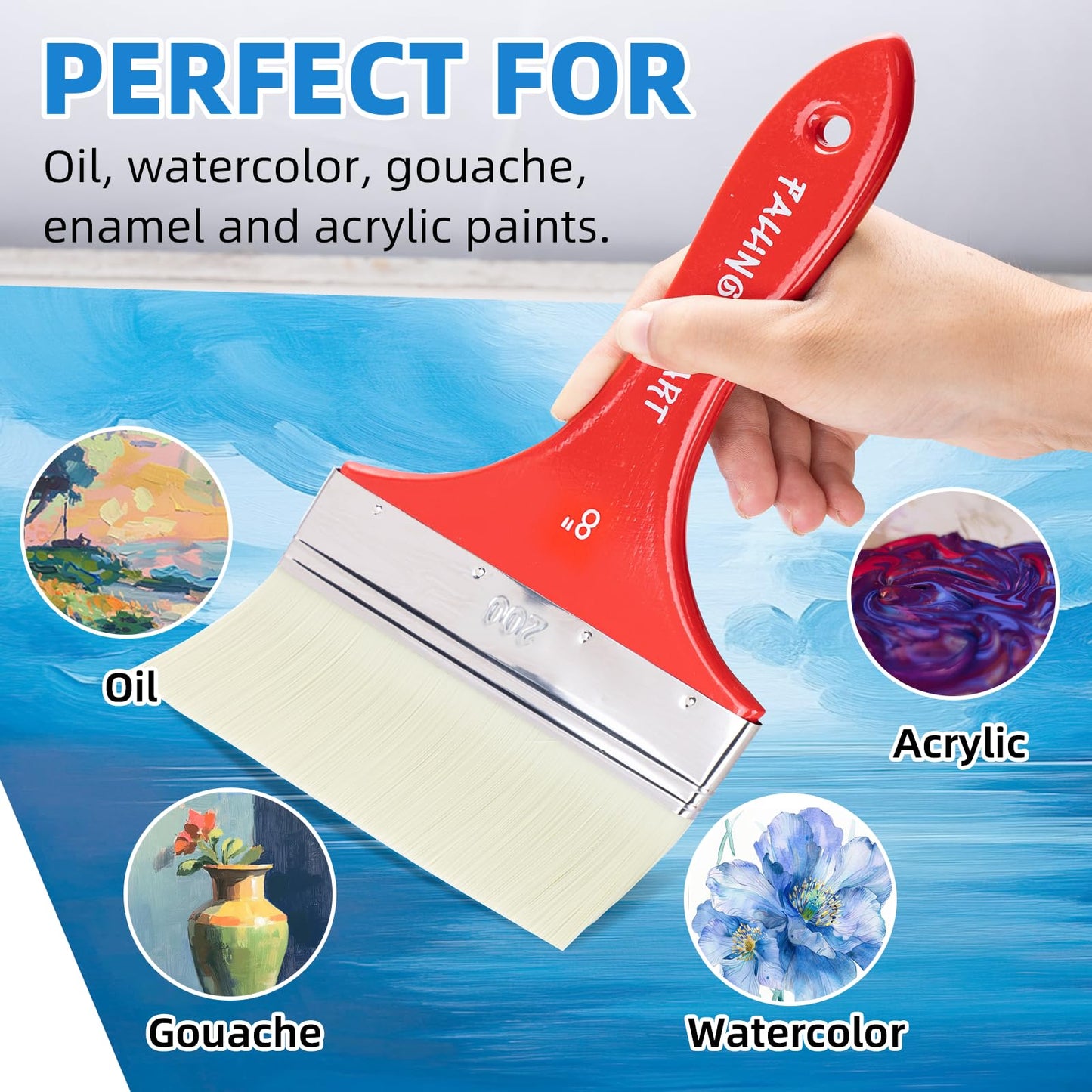 Falling in Art Large 8 Inch Flat Paddle Paint Brush
