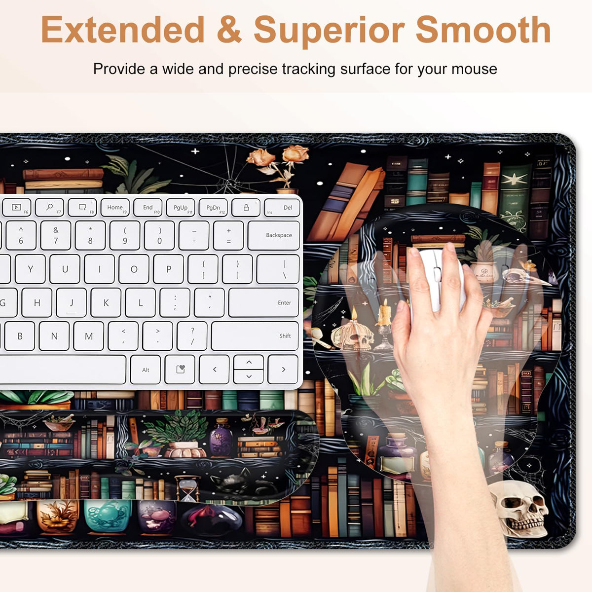 Forest Library Books Mouse Pad, XXL Large Desk Mat Extended Nature Aesthetic Deskpad, 4 PCS