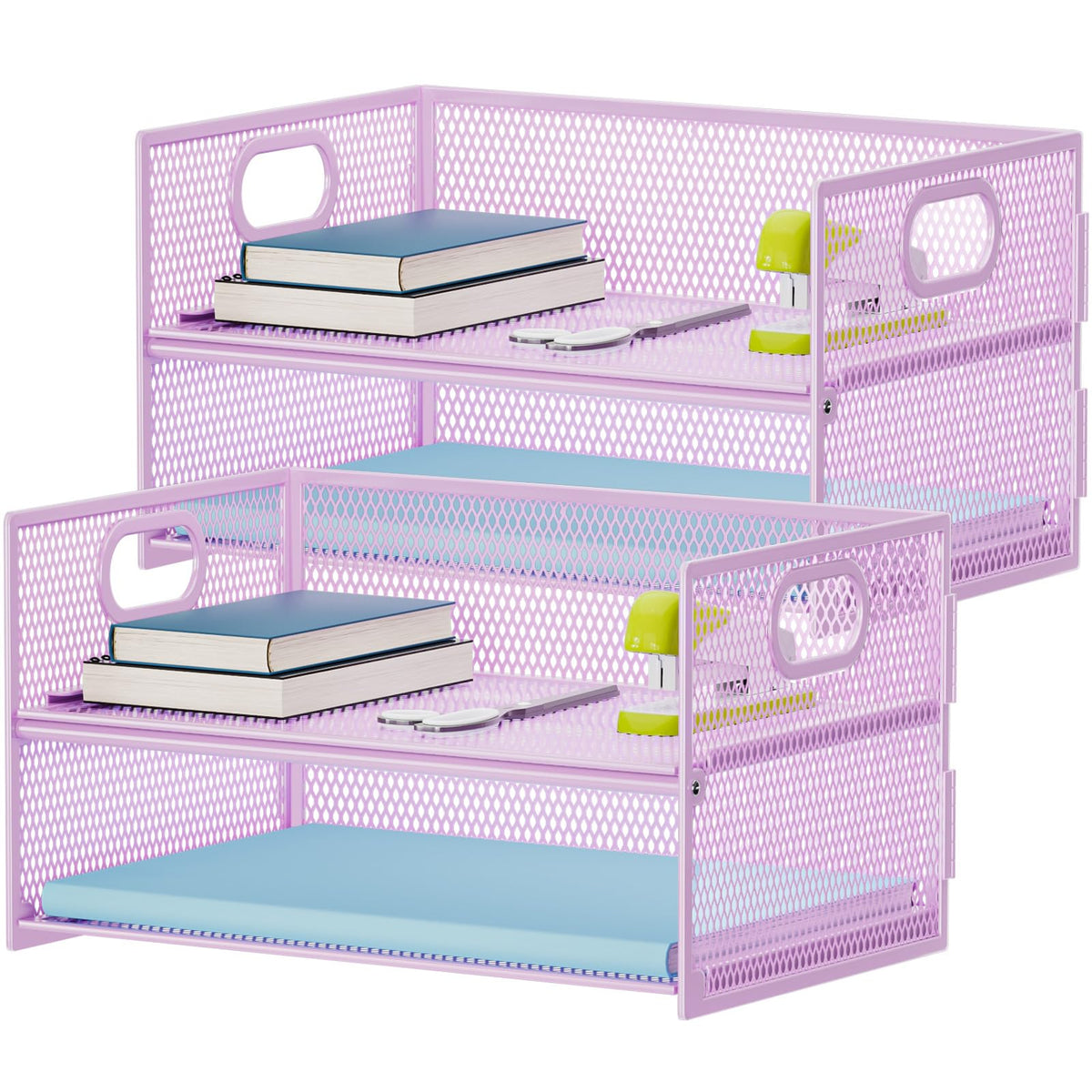Marbrasse 2 Tier Paper Organizer Letter Tray, Mesh File Organizer with Handle, Paper Sorter Desk