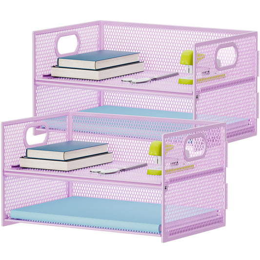 Marbrasse 2 Tier Paper Organizer Letter Tray, Mesh File Organizer with Handle, Paper Sorter Desk