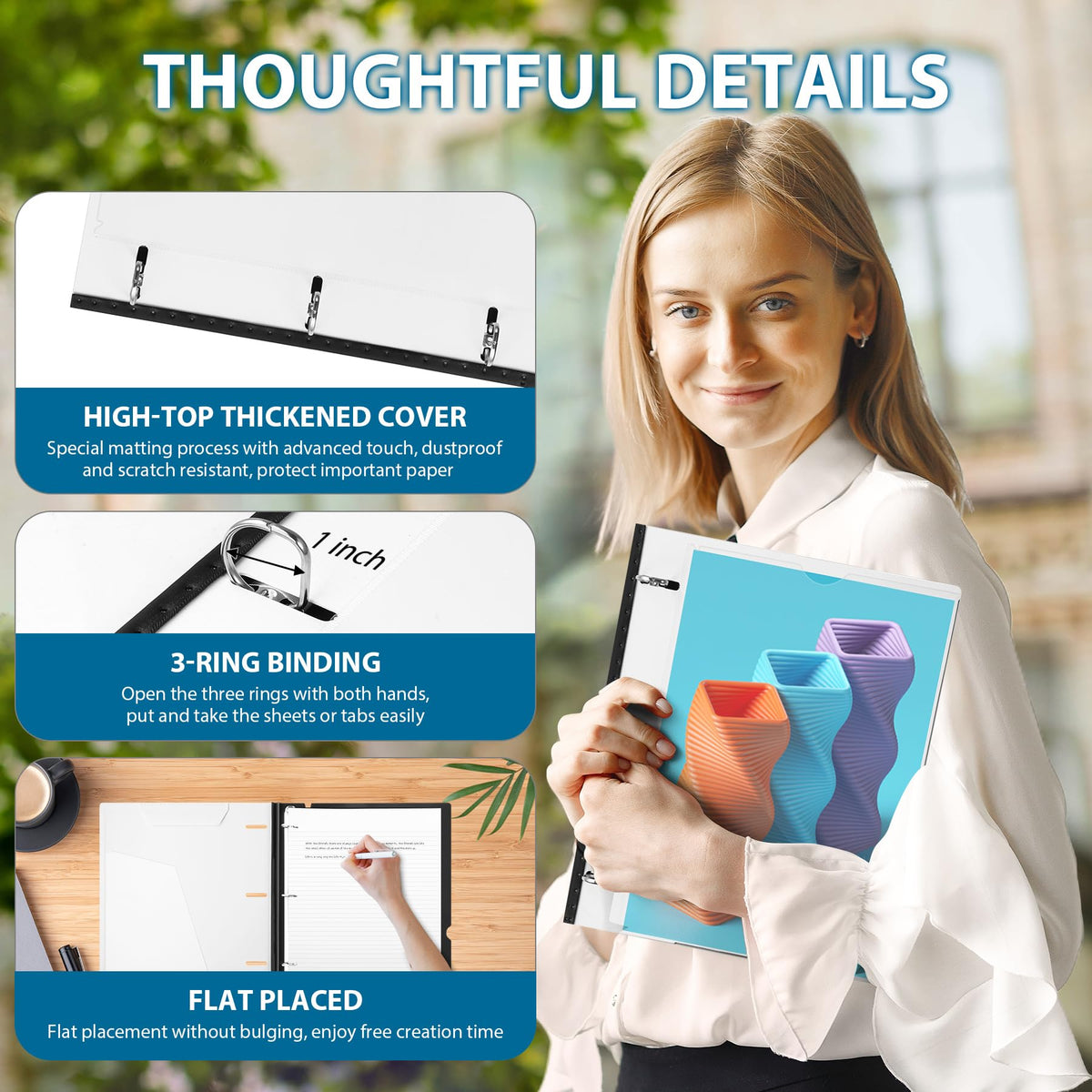 WOT I 1 Inch Telescoping 3 Ring Binder 4 Pack, Expandable Flexible Binder with Customizable Front