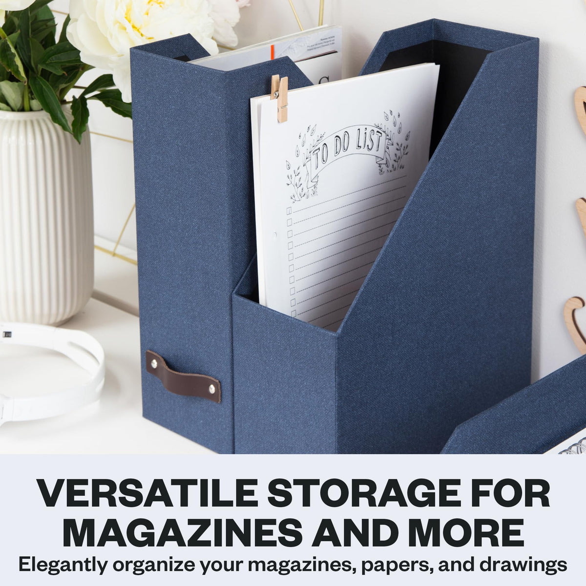 Bigso Box of Sweden Estelle Canvas Fiberboard Upright Magazine Holder and Organizer for Papers and