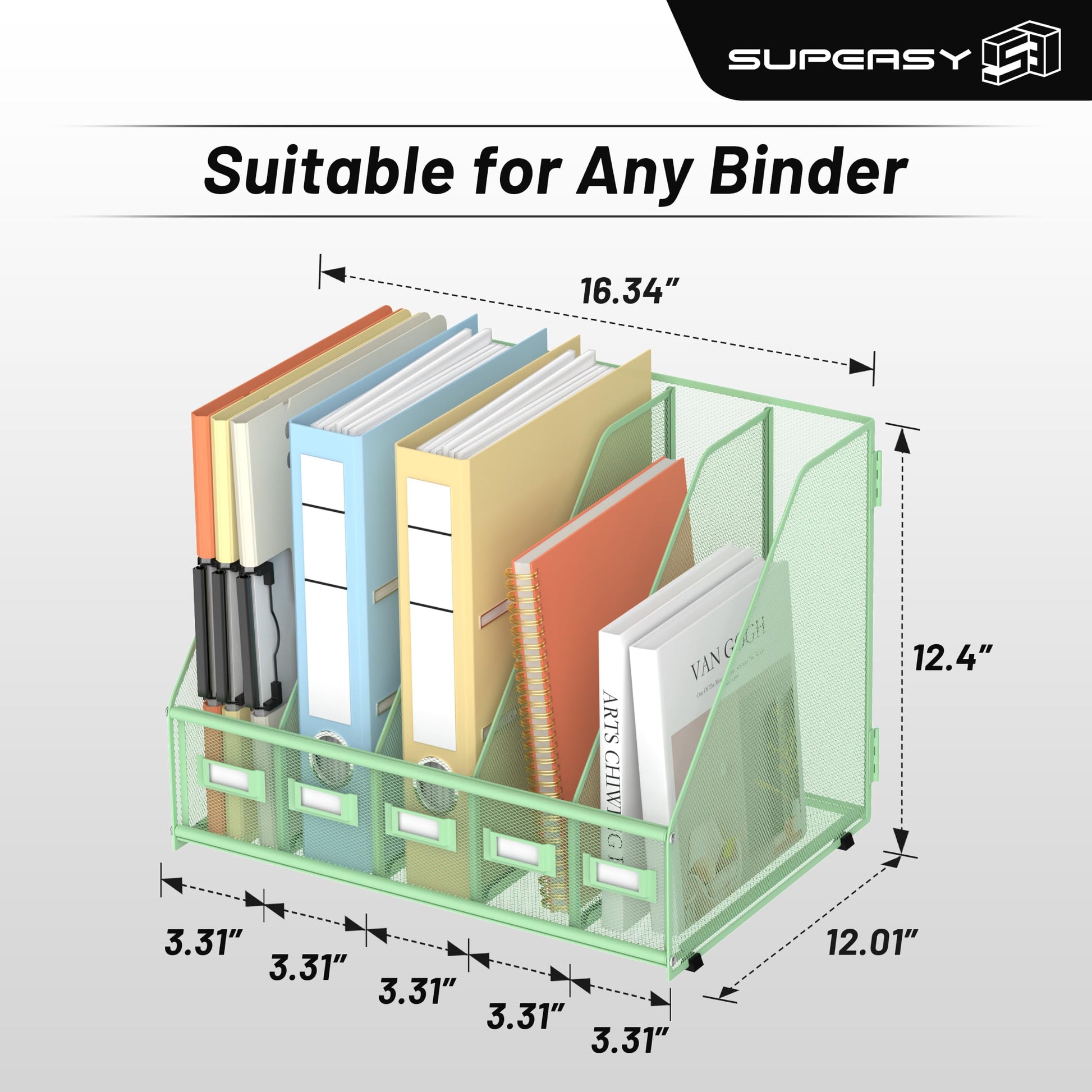 SUPEASY Desk Organizers Metal Desk Magazine File Holder with 5 Vertical Compartments Rack File