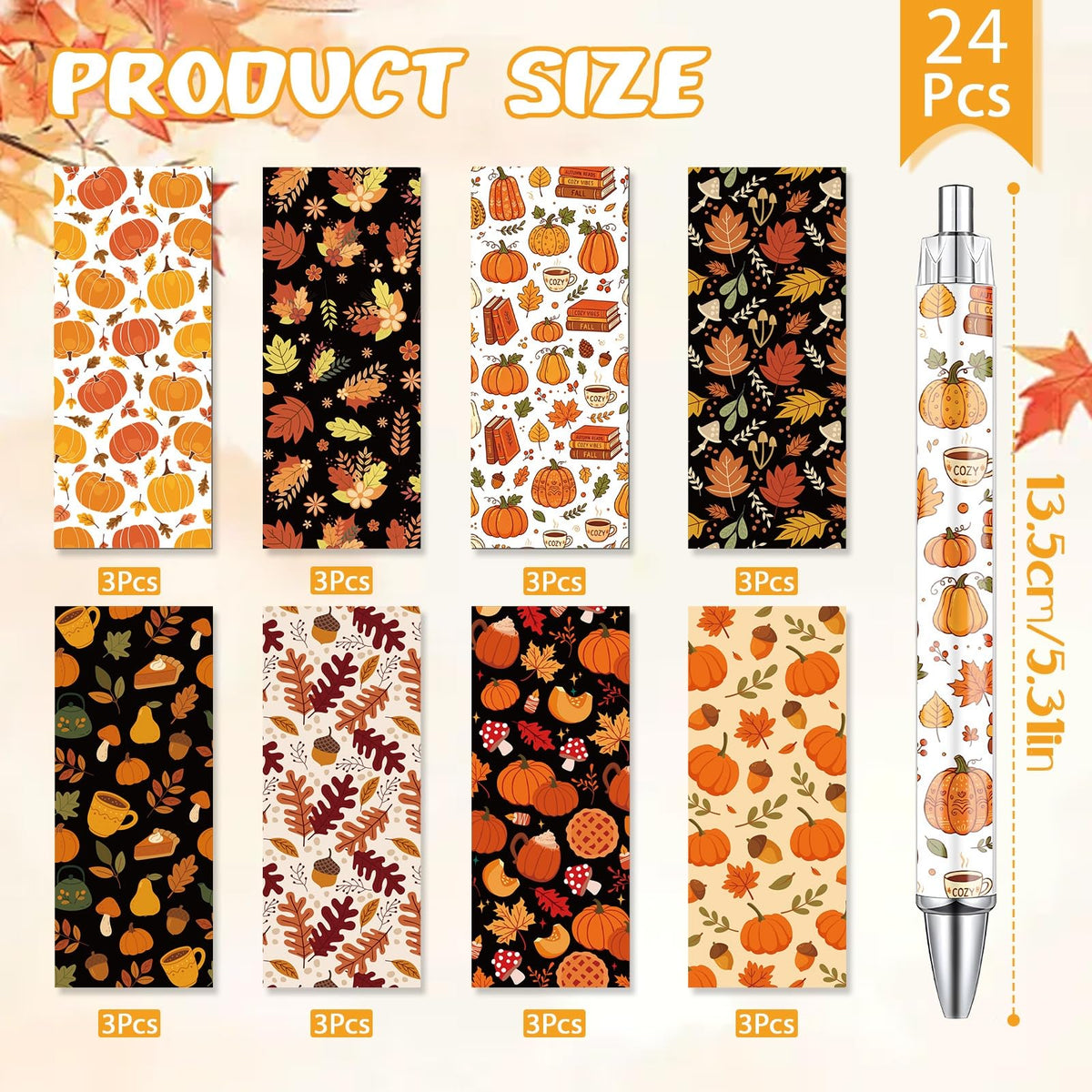 Wxiben Fall Ballpoint Pens Gifts - 24 Pcs Pumpkin Maple Leaf Ballpoint Pen Set Autumn Harvest