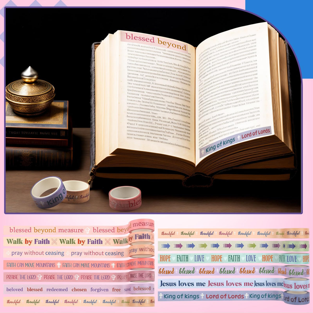 Janlaugh 24 Rolls Christian Washi Tape Back to School Bible Verse Gifts