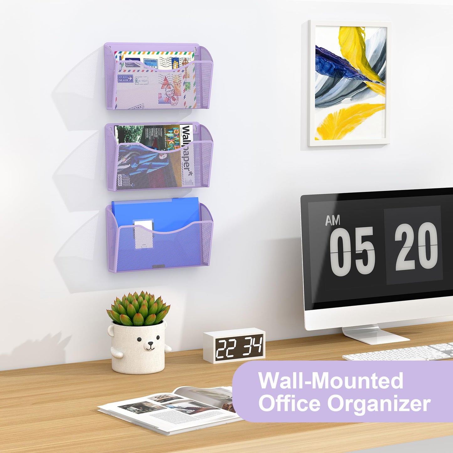EasyPAG Wall File Organizer, Metal Mesh Hanging File Folder Holder for Letter/A4 Size Folders