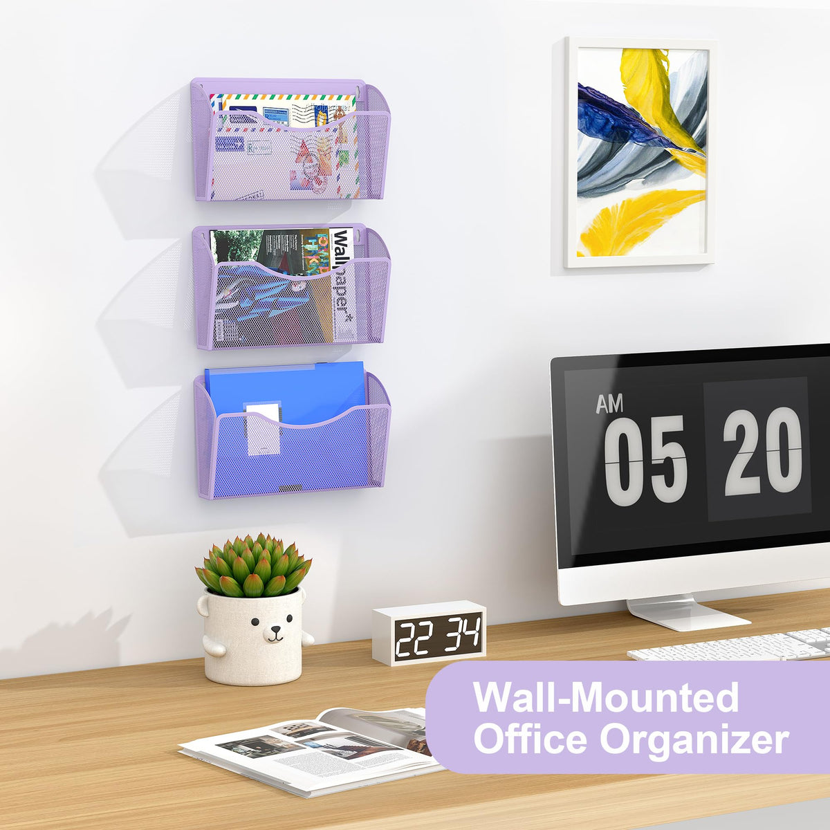 EasyPAG Wall File Organizer, Metal Mesh Hanging File Folder Holder for Letter/A4 Size Folders